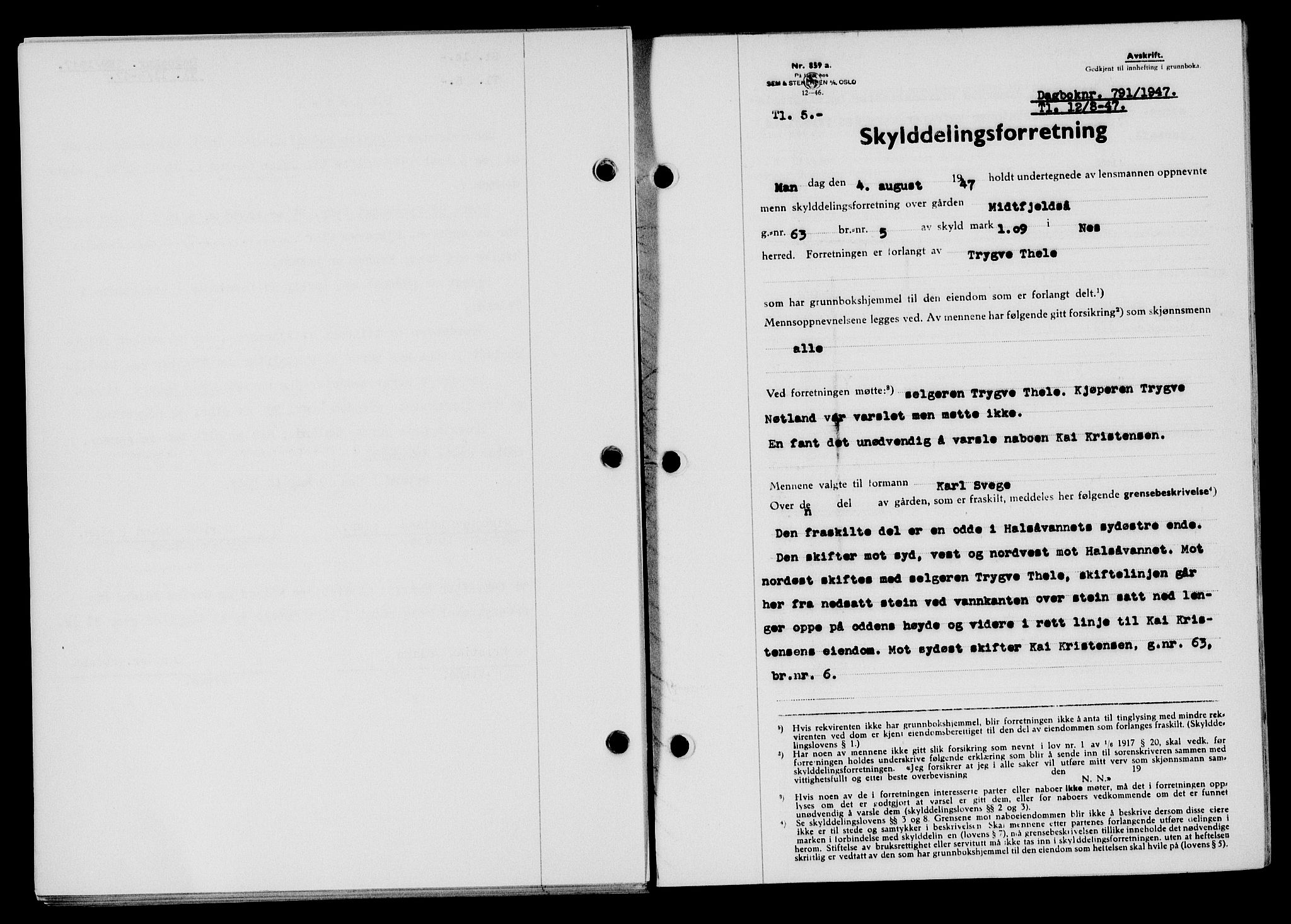 Flekkefjord sorenskriveri, SAK/1221-0001/G/Gb/Gba/L0062: Mortgage book no. A-10, 1947-1947, Diary no: : 791/1947