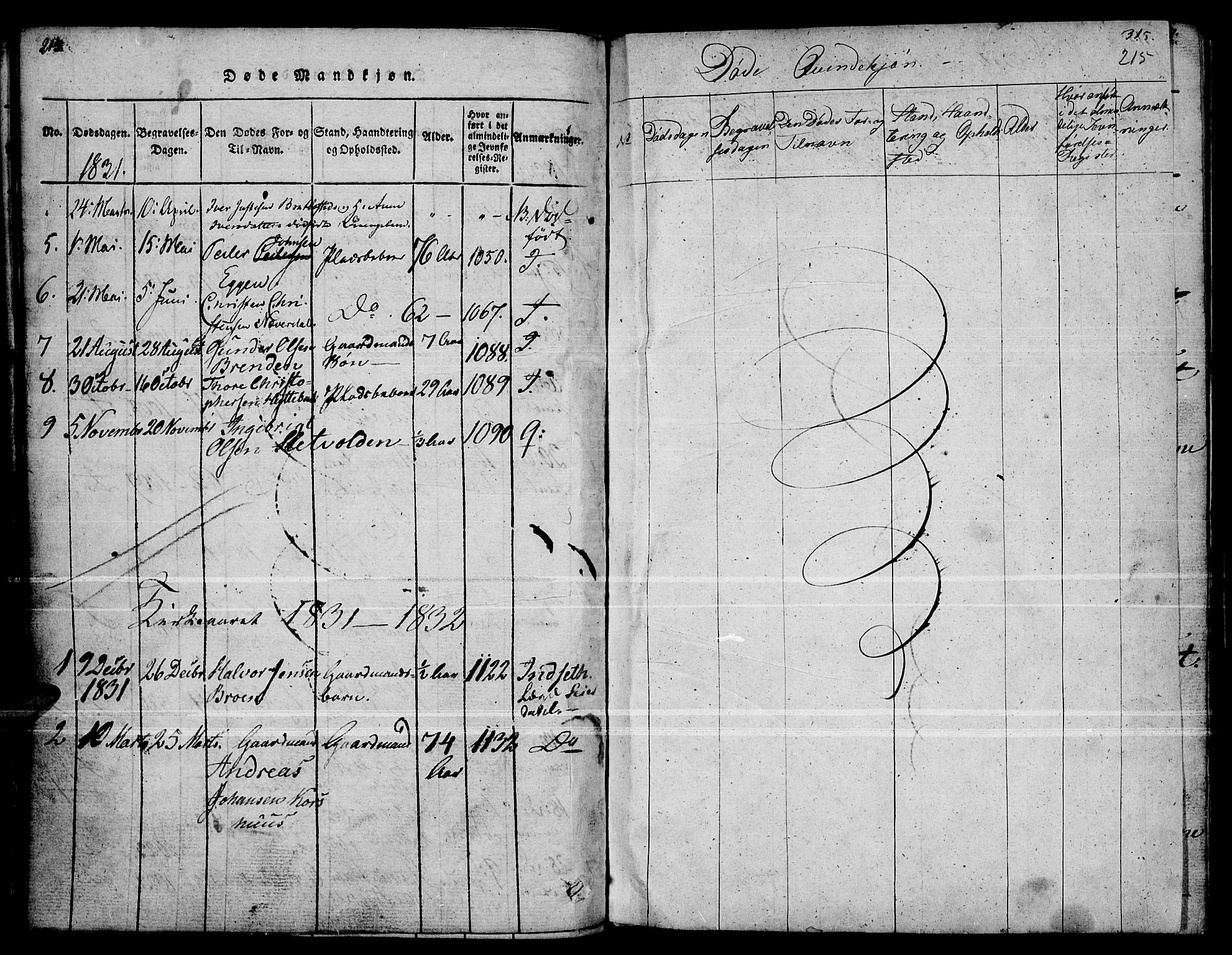 Kvikne prestekontor, AV/SAH-PREST-064/H/Ha/Haa/L0004: Parish register (official) no. 4, 1815-1840, p. 214-215