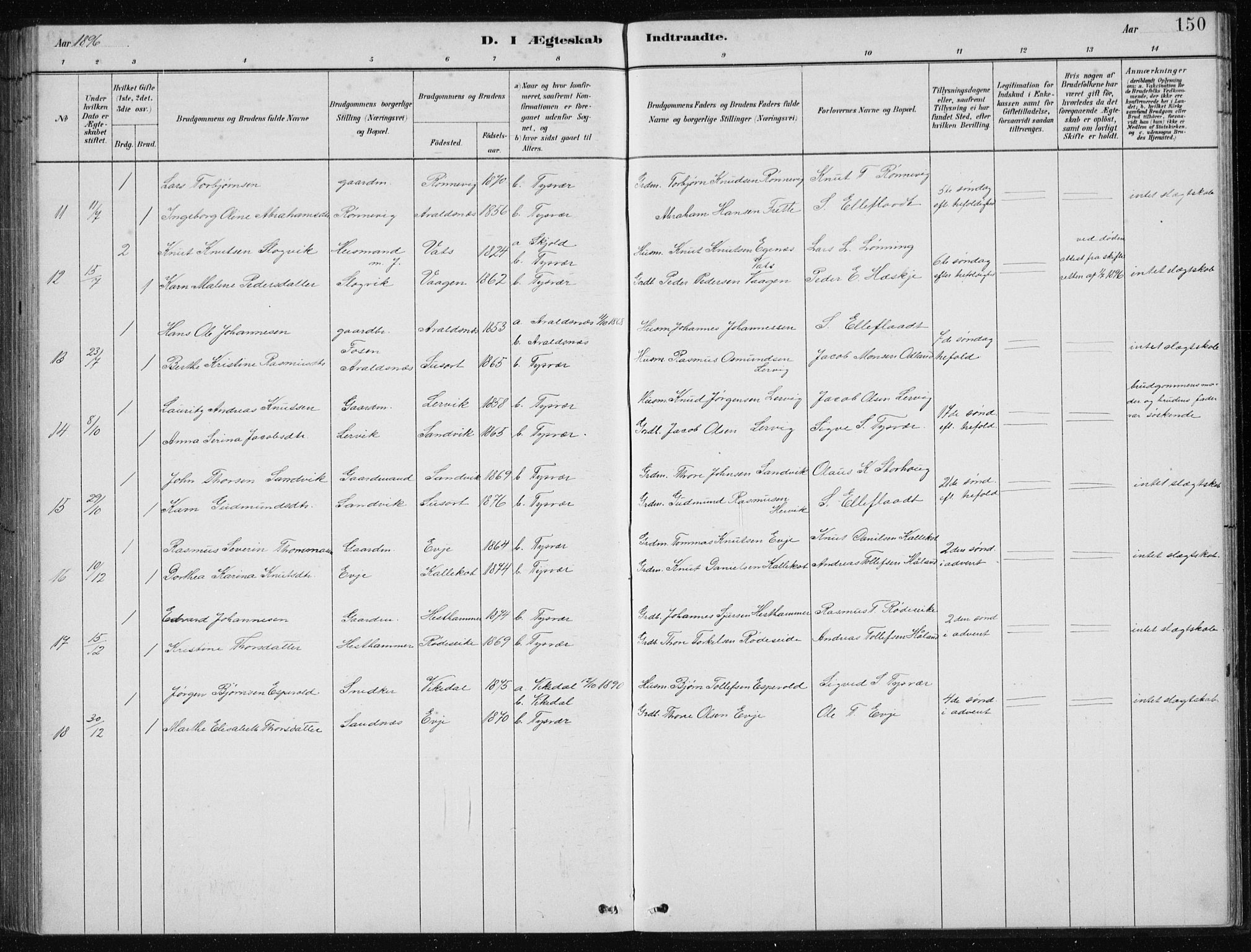 Tysvær sokneprestkontor, SAST/A -101864/H/Ha/Hab/L0004: Parish register (copy) no. B 4, 1883-1896, p. 150