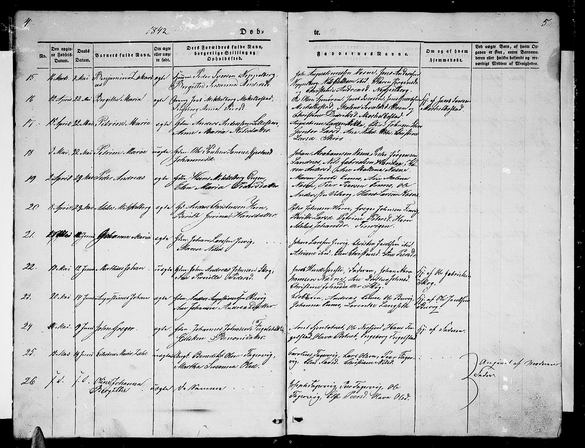 Ministerialprotokoller, klokkerbøker og fødselsregistre - Nordland, SAT/A-1459/838/L0555: Parish register (copy) no. 838C02, 1842-1861, p. 4-5