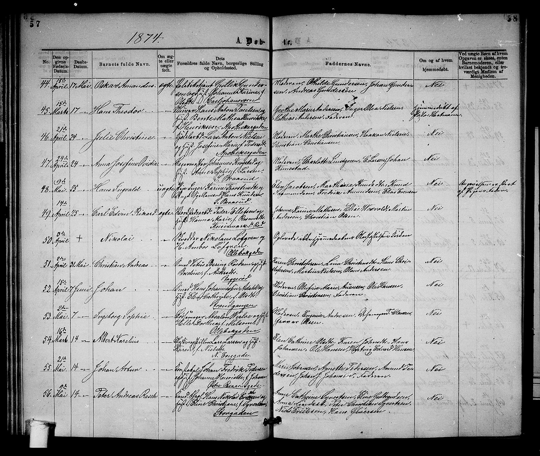 Horten kirkebøker, AV/SAKO-A-348/G/Ga/L0003: Parish register (copy) no. 3, 1872-1877, p. 57-58