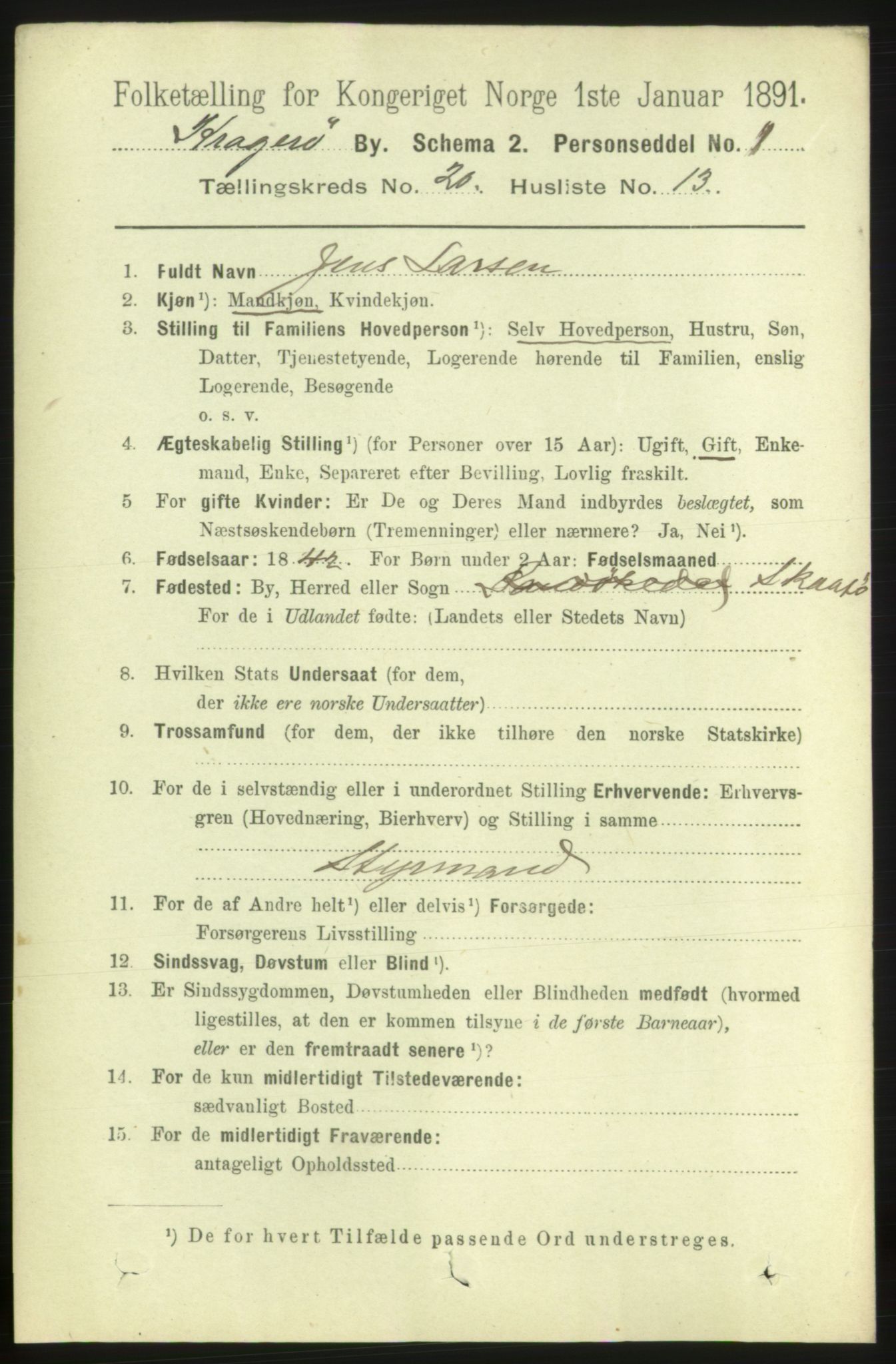 RA, 1891 census for 0801 Kragerø, 1891, p. 4695