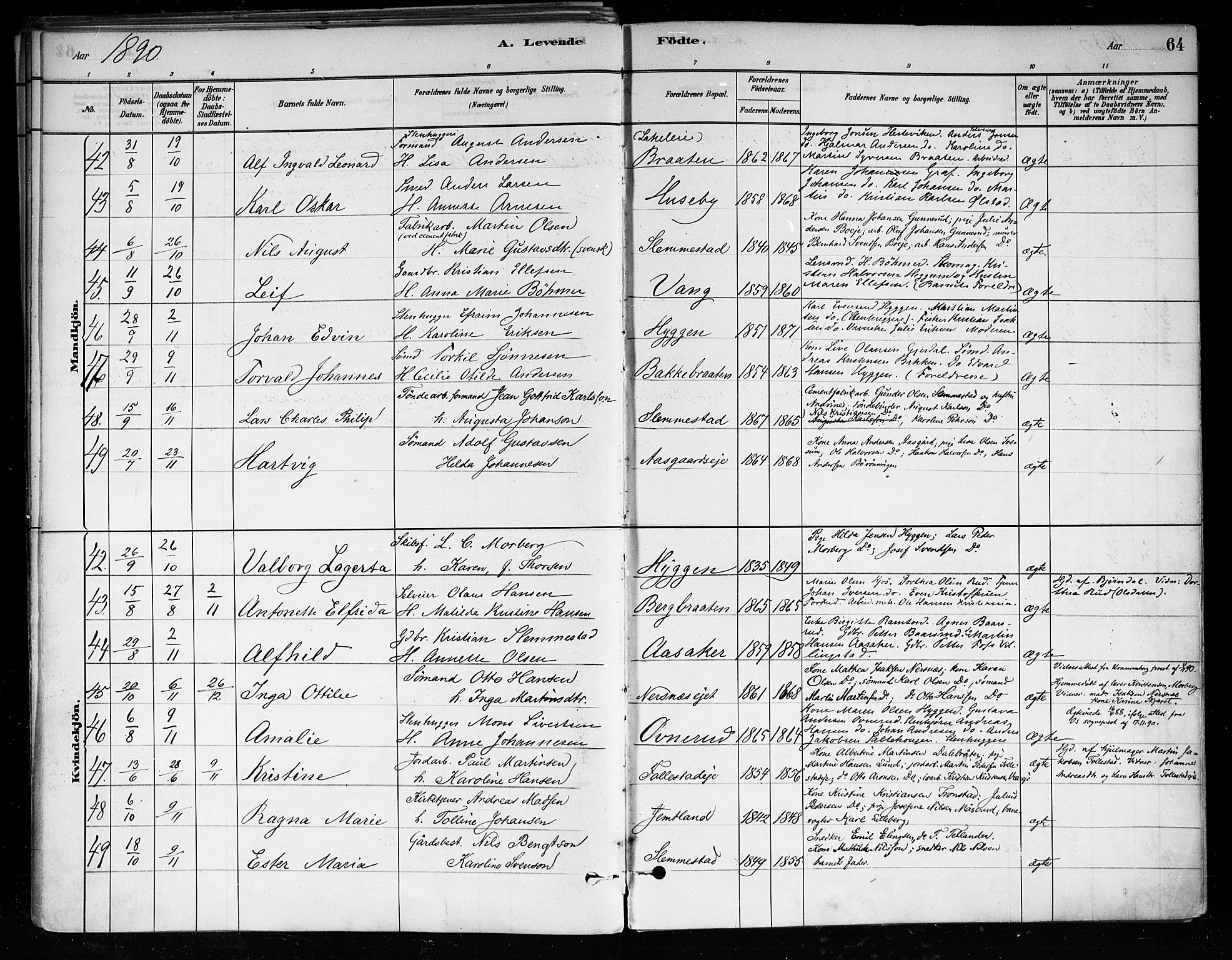 Røyken kirkebøker, AV/SAKO-A-241/F/Fa/L0008: Parish register (official) no. 8, 1880-1897, p. 64