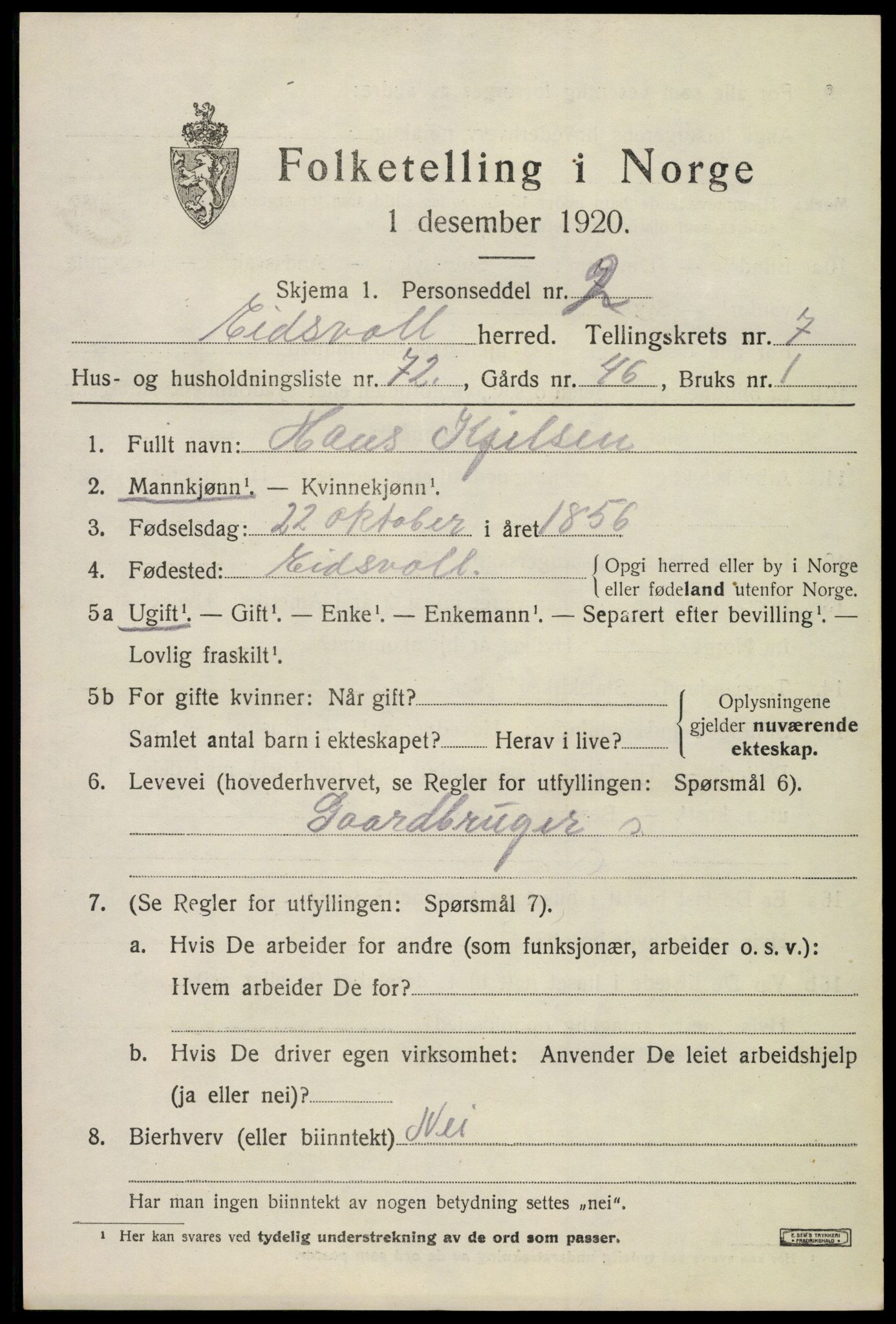 SAO, 1920 census for Eidsvoll, 1920, p. 12769