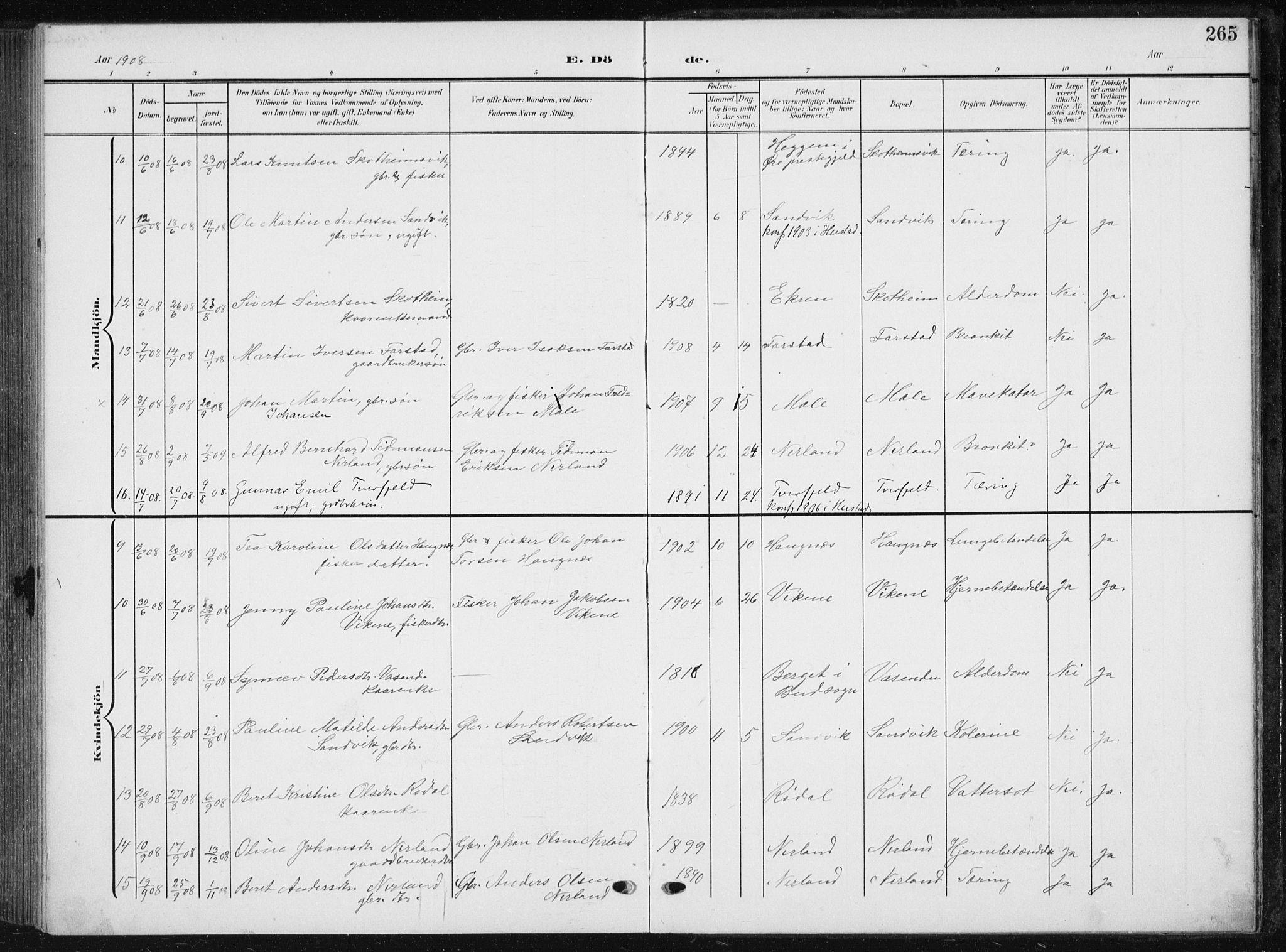 Ministerialprotokoller, klokkerbøker og fødselsregistre - Møre og Romsdal, SAT/A-1454/567/L0784: Parish register (copy) no. 567C04, 1903-1938, p. 265