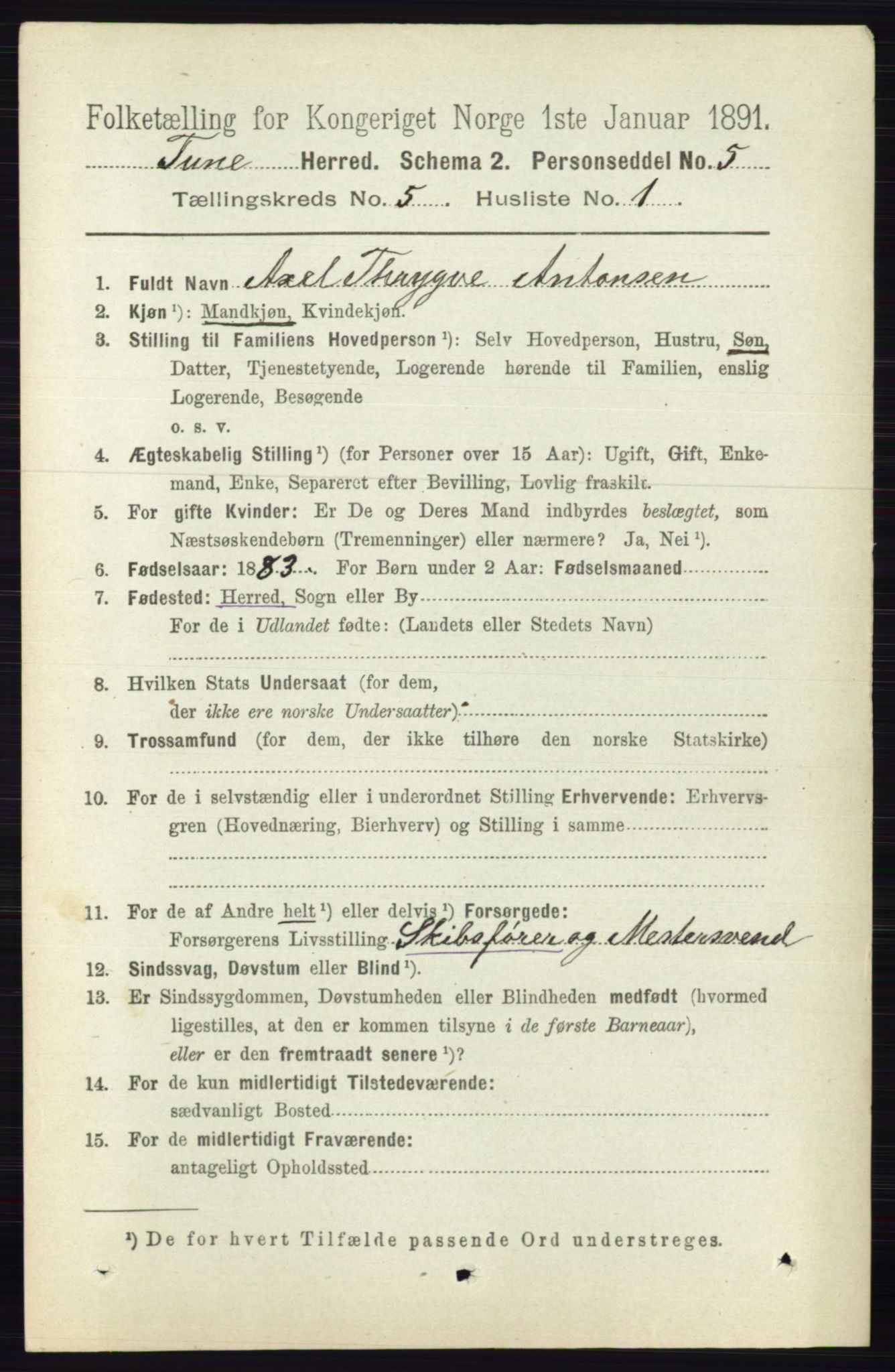 RA, 1891 census for 0130 Tune, 1891, p. 3276
