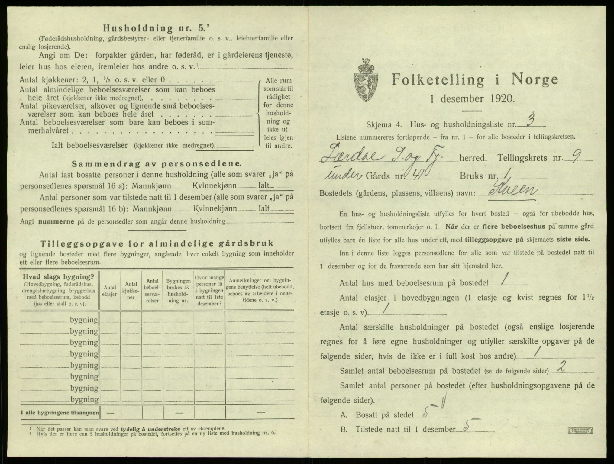 SAB, 1920 census for Lærdal, 1920, p. 773