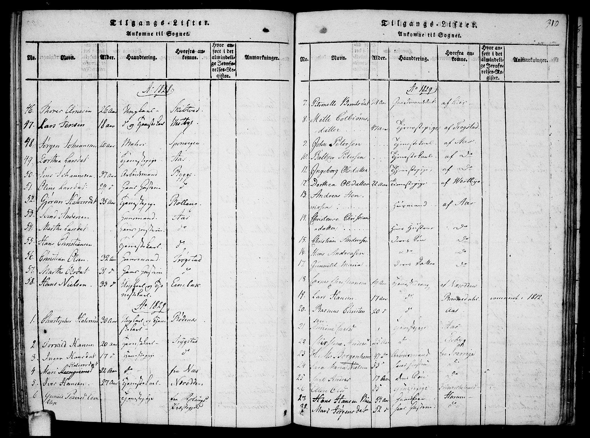 Drøbak prestekontor Kirkebøker, SAO/A-10142a/F/Fa/L0001: Parish register (official) no. I 1, 1816-1842, p. 310