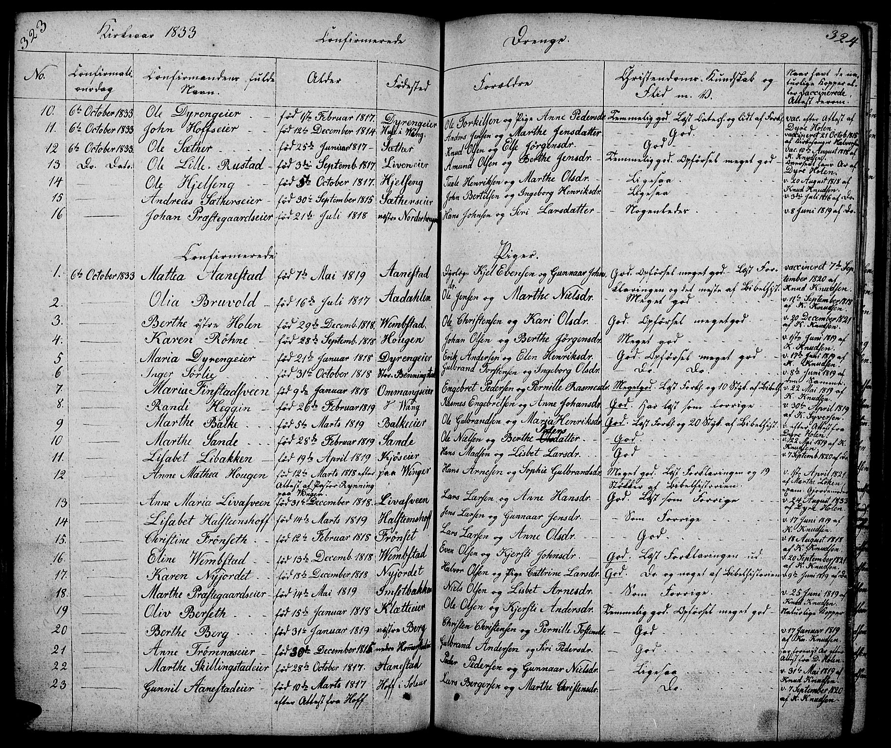 Løten prestekontor, AV/SAH-PREST-022/L/La/L0002: Parish register (copy) no. 2, 1832-1850, p. 323-324