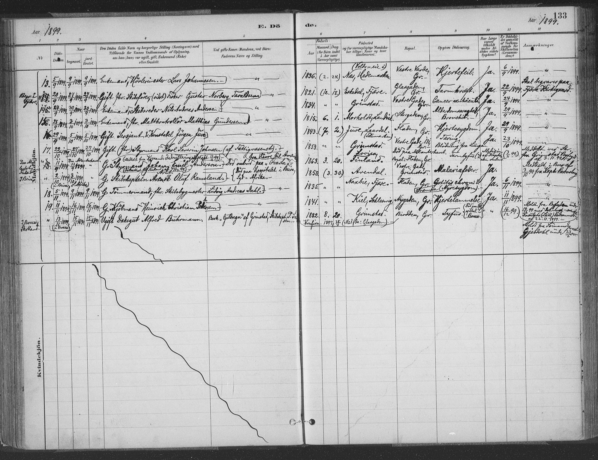 Grimstad sokneprestkontor, AV/SAK-1111-0017/F/Fa/L0004: Parish register (official) no. A 3, 1882-1910, p. 133