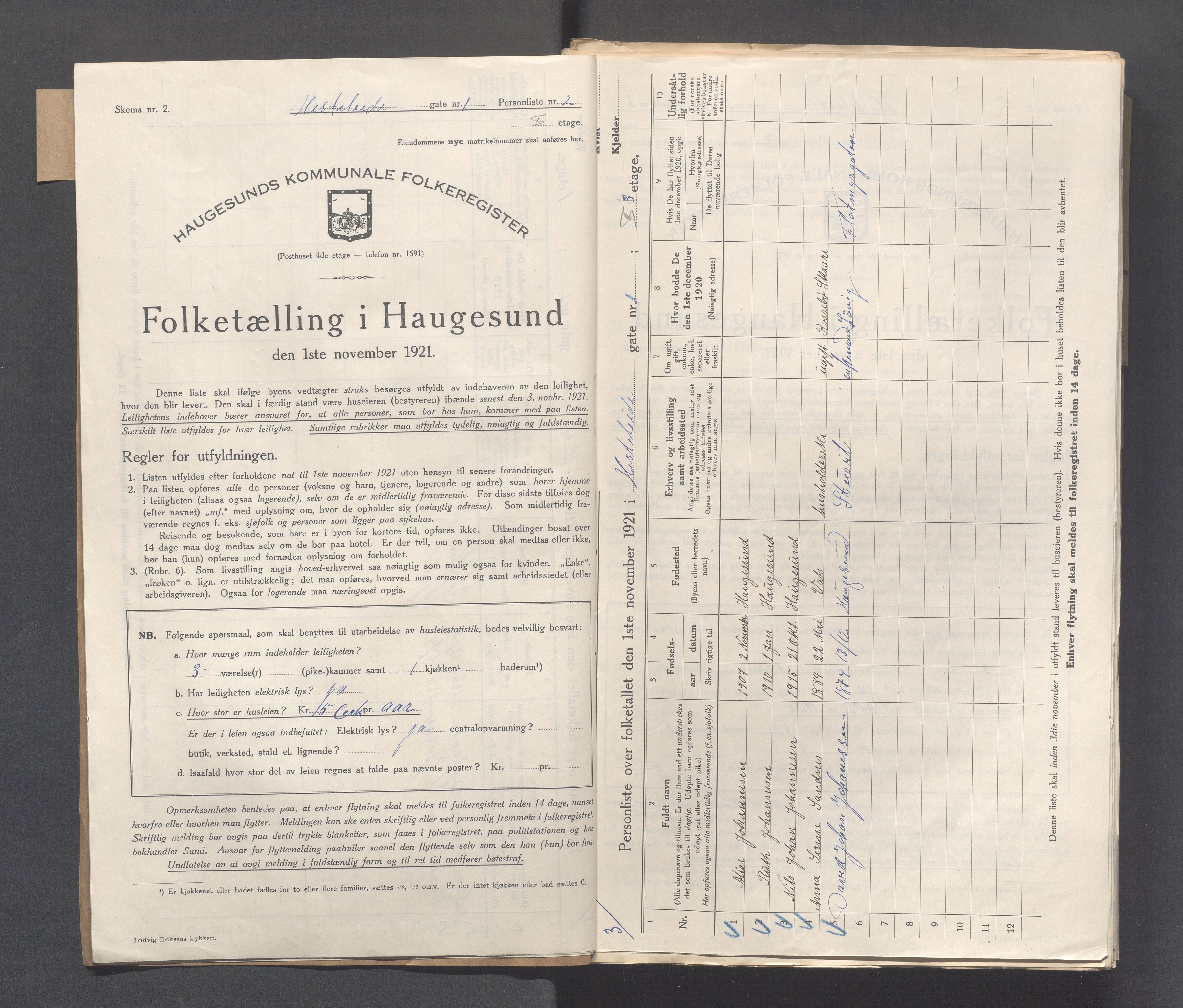 IKAR, Local census 1.11.1921 for Haugesund, 1921, p. 2245