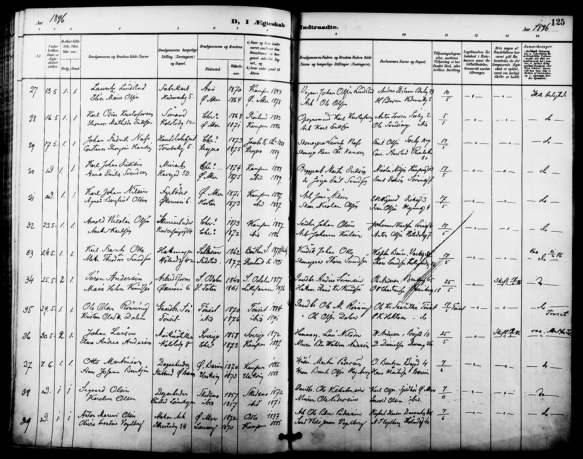 Kampen prestekontor Kirkebøker, AV/SAO-A-10853/F/Fa/L0008: Parish register (official) no. I 8, 1892-1902, p. 125