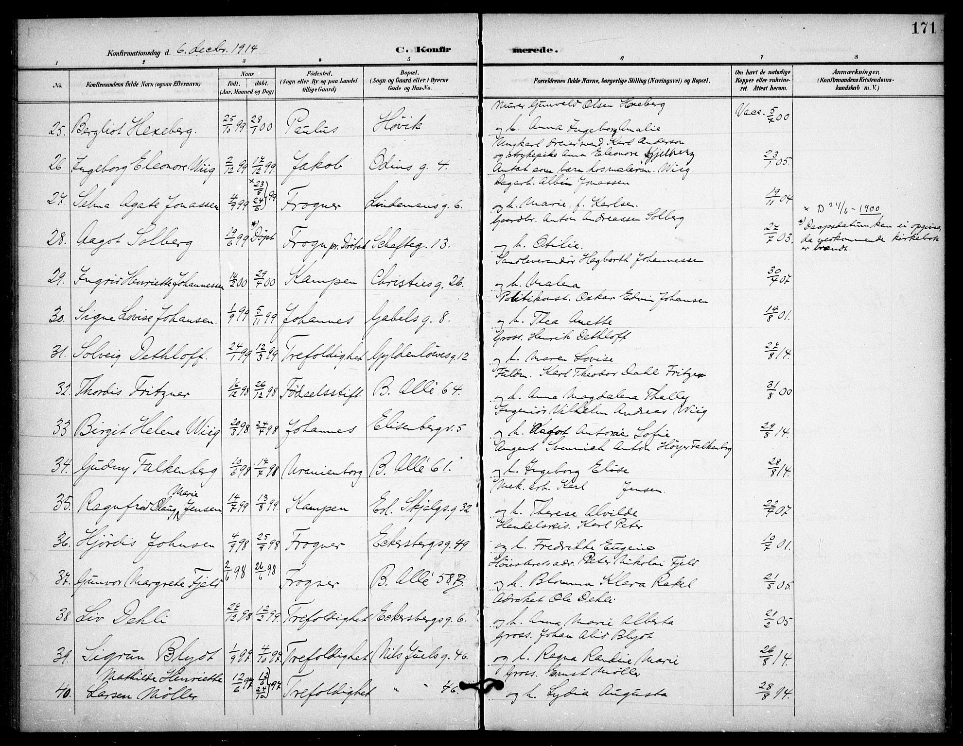 Frogner prestekontor Kirkebøker, AV/SAO-A-10886/F/Fa/L0001: Parish register (official) no. 1, 1898-1916, p. 171