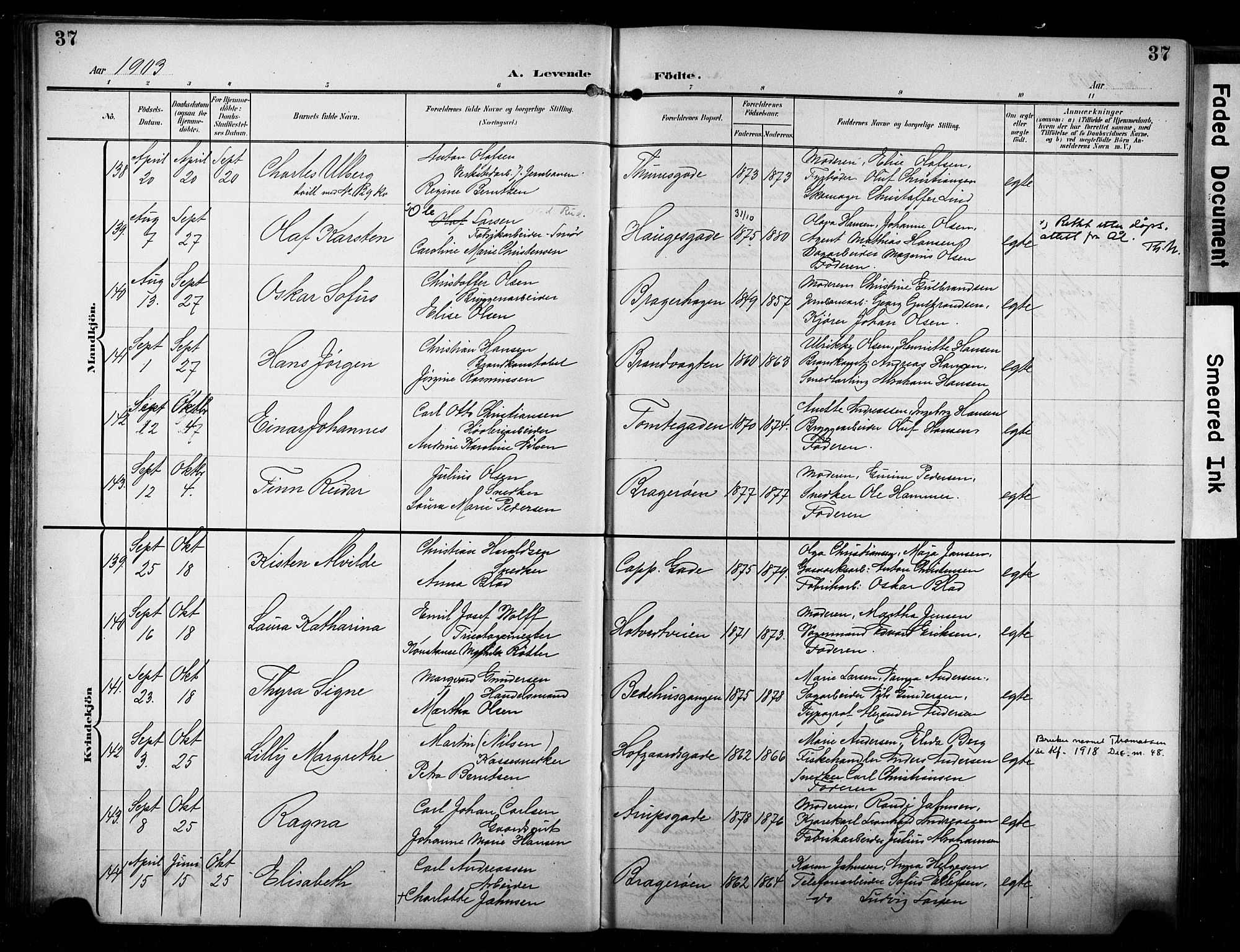 Bragernes kirkebøker, SAKO/A-6/F/Fb/L0009: Parish register (official) no. II 9, 1902-1911, p. 37