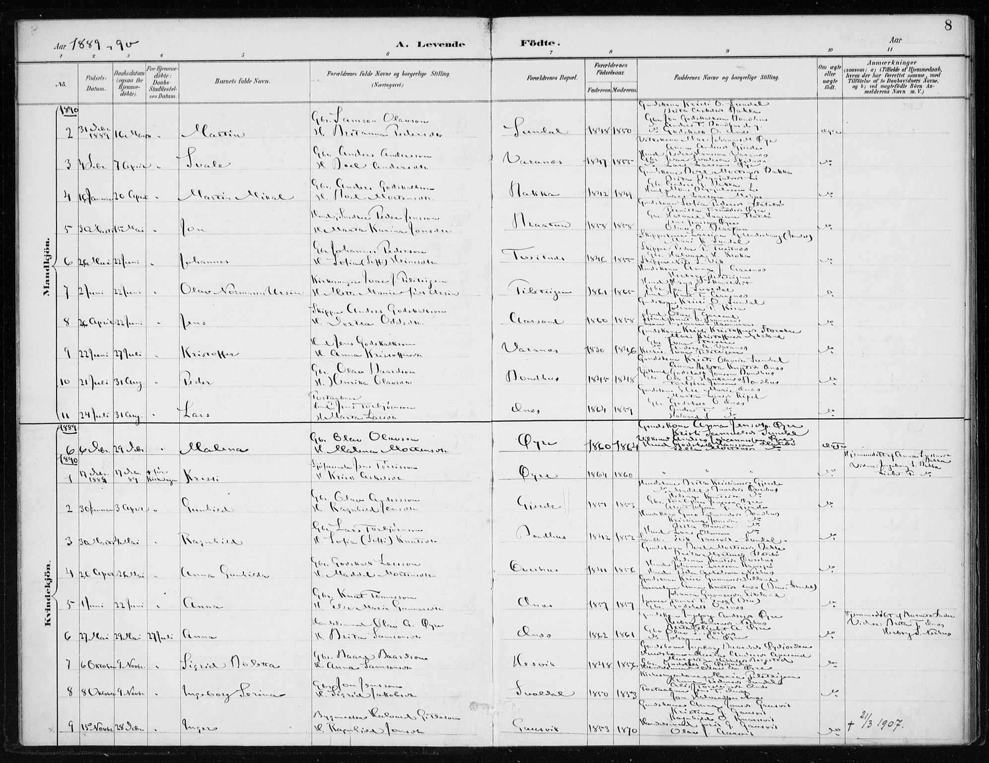 Kvinnherad sokneprestembete, AV/SAB-A-76401/H/Haa: Parish register (official) no. F 1, 1887-1912, p. 8