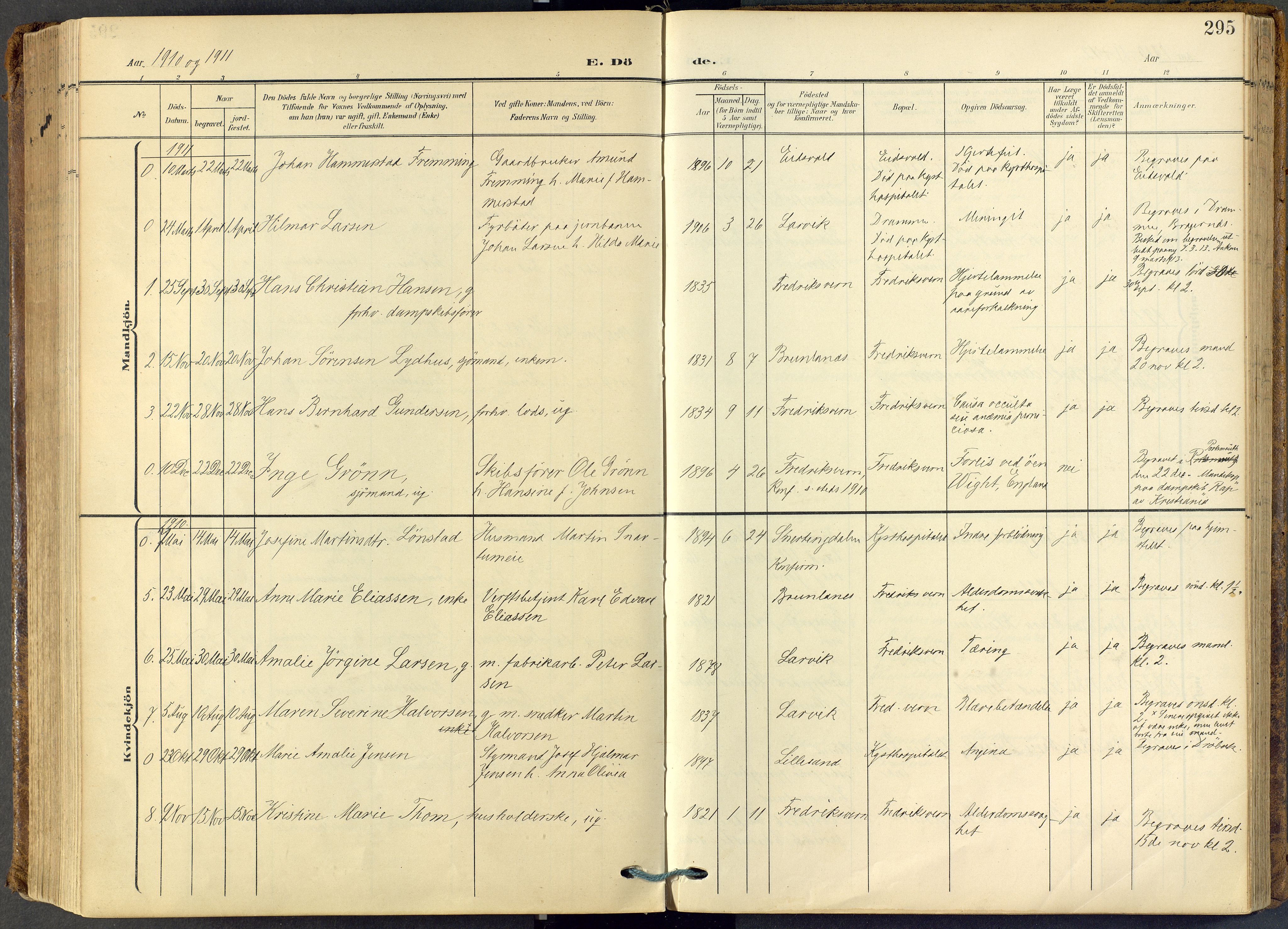 Stavern kirkebøker, SAKO/A-318/F/Fa/L0009: Parish register (official) no. 9, 1906-1955, p. 295