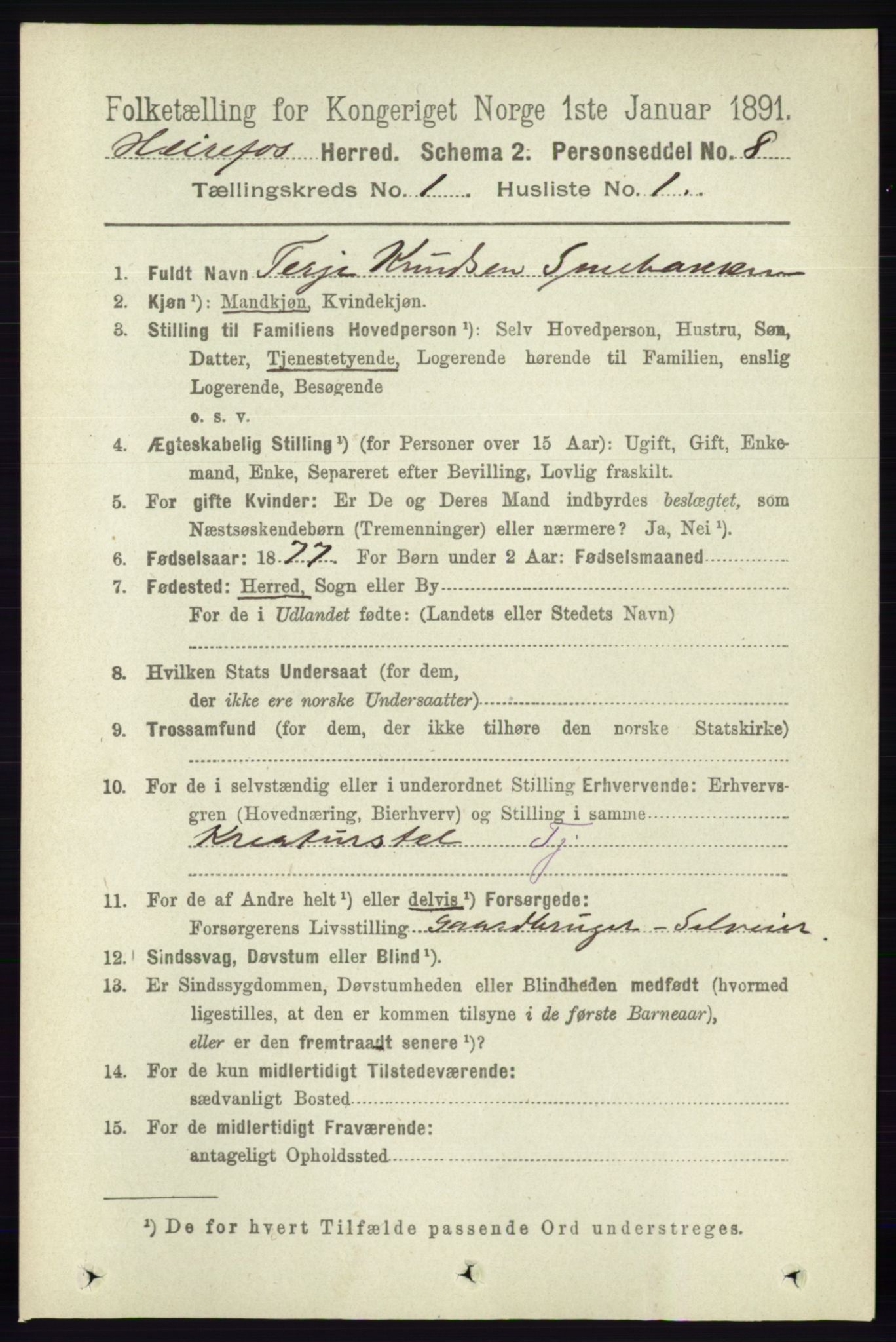 RA, 1891 census for 0933 Herefoss, 1891, p. 48