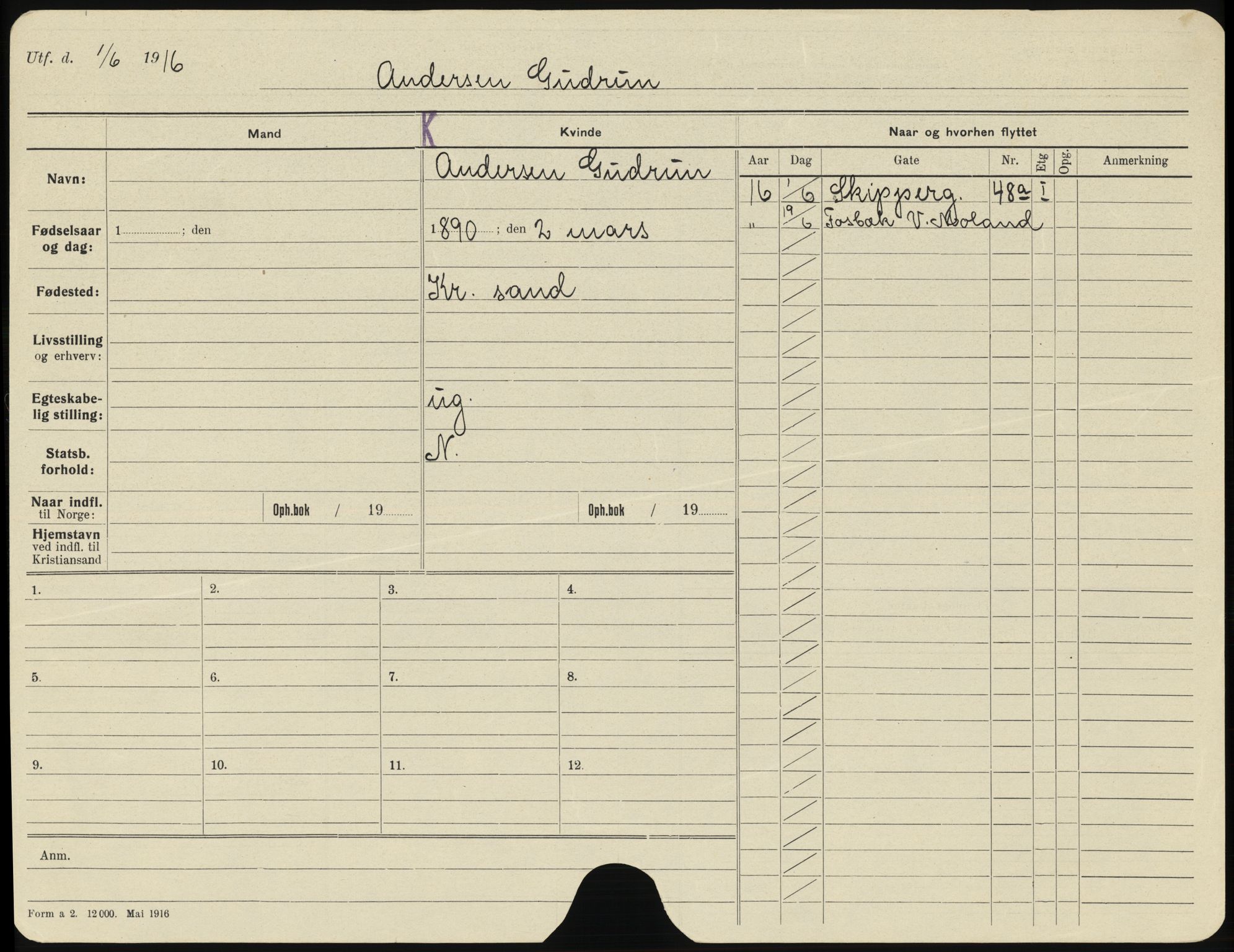 Kristiansand folkeregister, AV/SAK-1341-0030/H/L0001: Utflyttet, A-Å (1916), A-Å (1917), 1916-1917