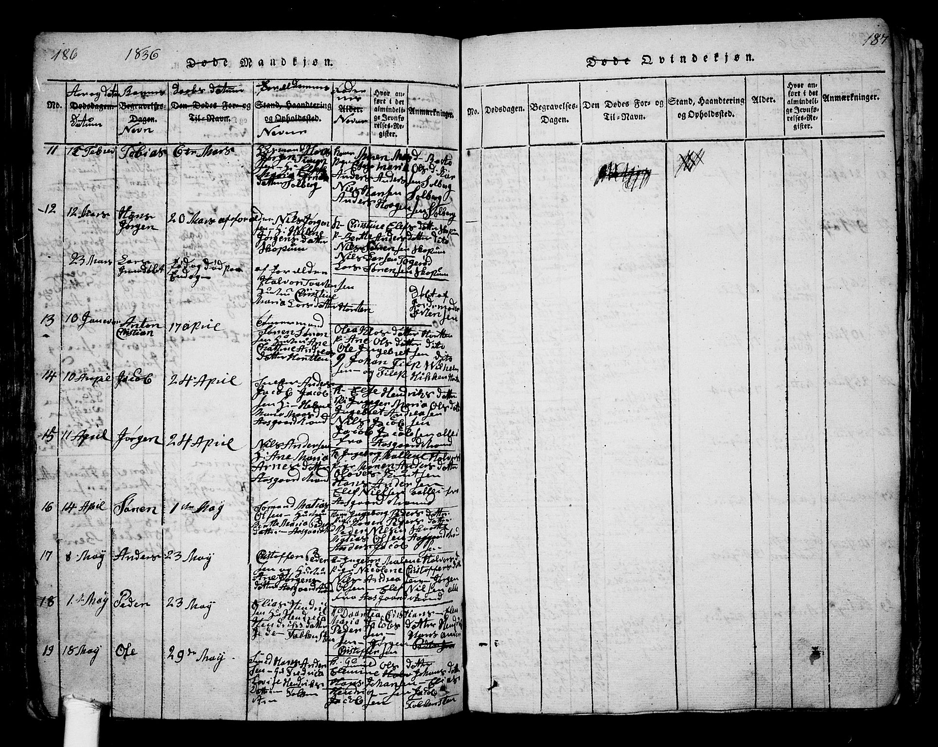 Borre kirkebøker, AV/SAKO-A-338/G/Ga/L0001: Parish register (copy) no. I 1, 1815-1851, p. 186-187