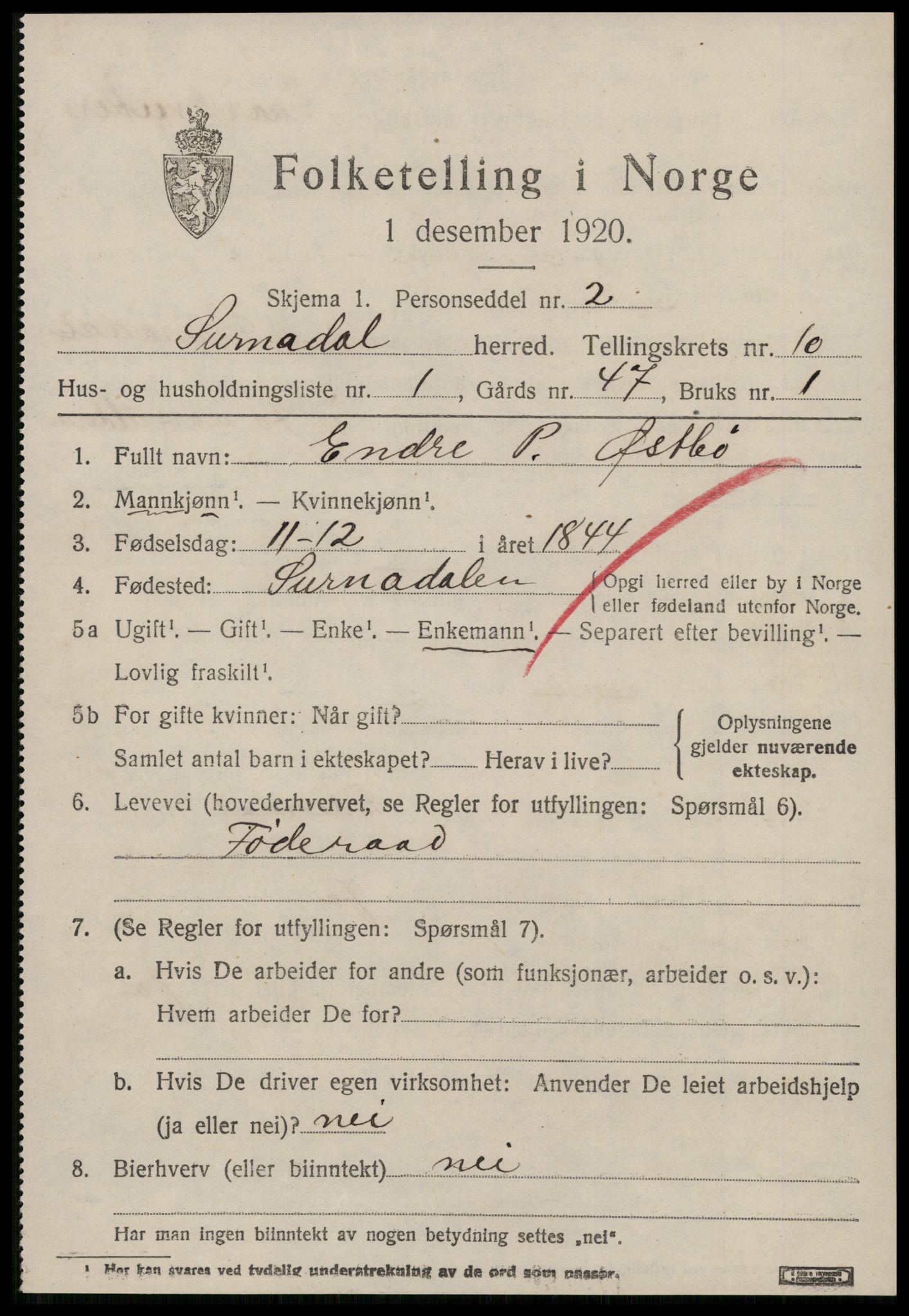 SAT, 1920 census for Surnadal, 1920, p. 6675