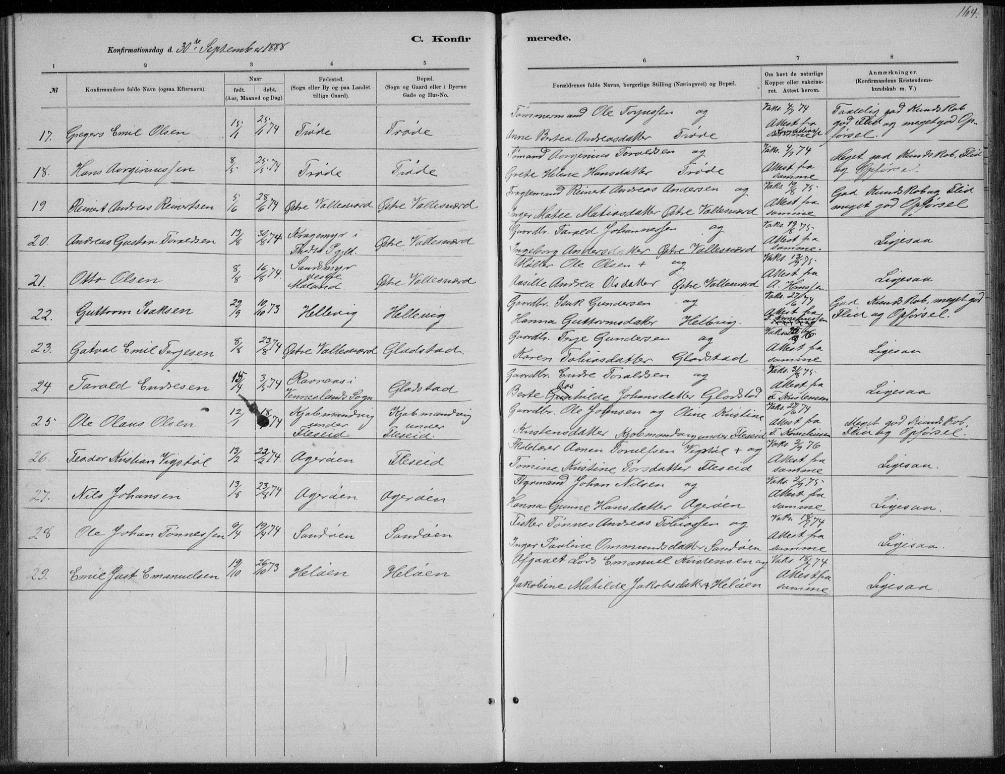 Høvåg sokneprestkontor, AV/SAK-1111-0025/F/Fb/L0004: Parish register (copy) no. B 4, 1883-1898, p. 164