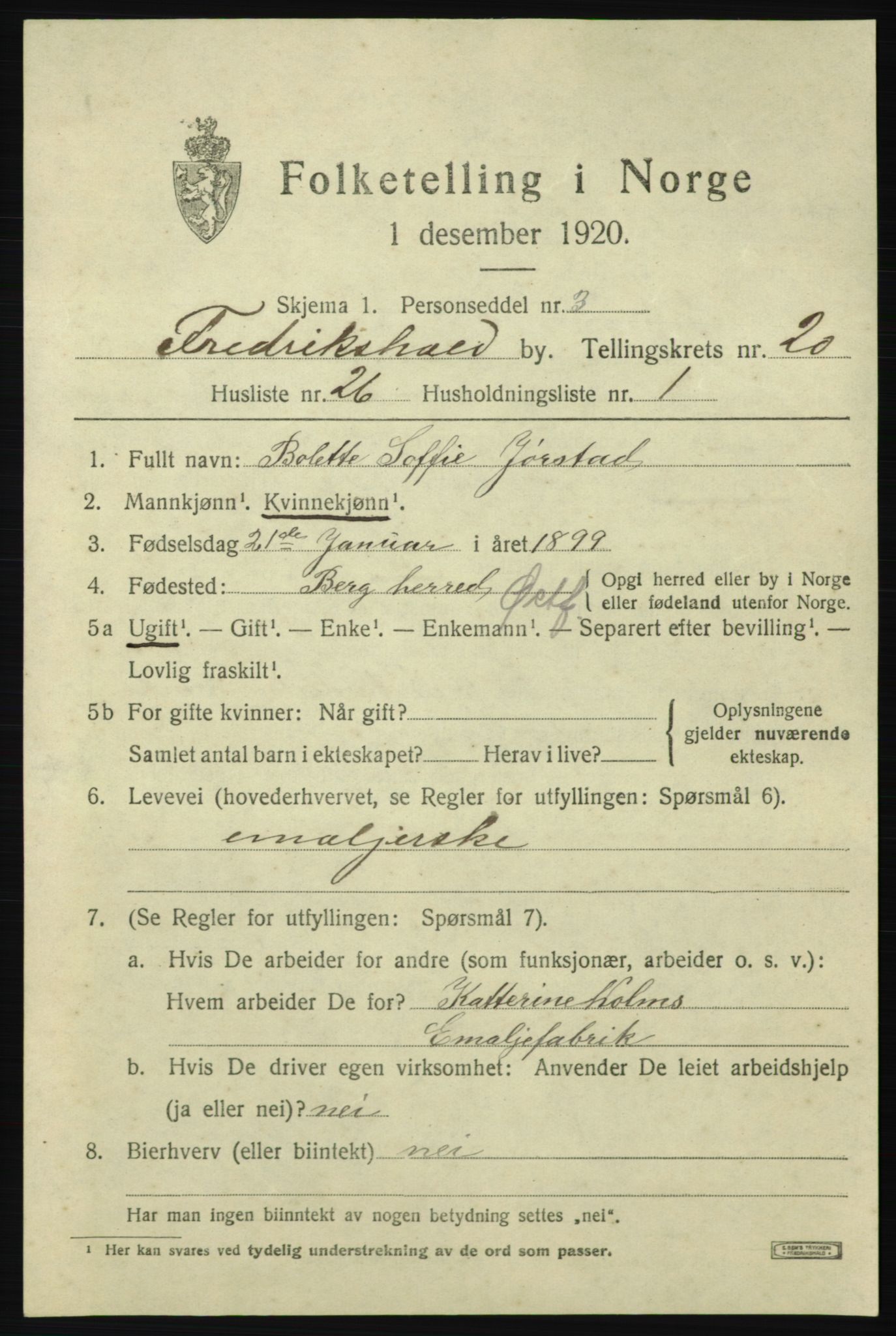 SAO, 1920 census for Fredrikshald, 1920, p. 29728