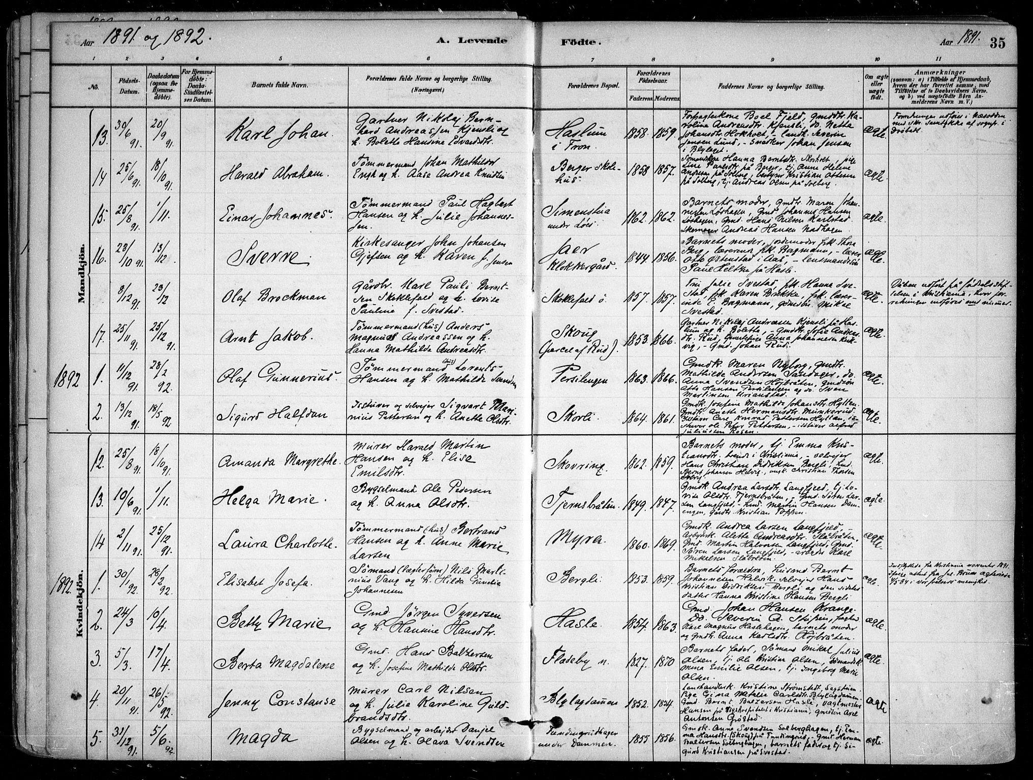 Nesodden prestekontor Kirkebøker, SAO/A-10013/F/Fa/L0009: Parish register (official) no. I 9, 1880-1915, p. 35