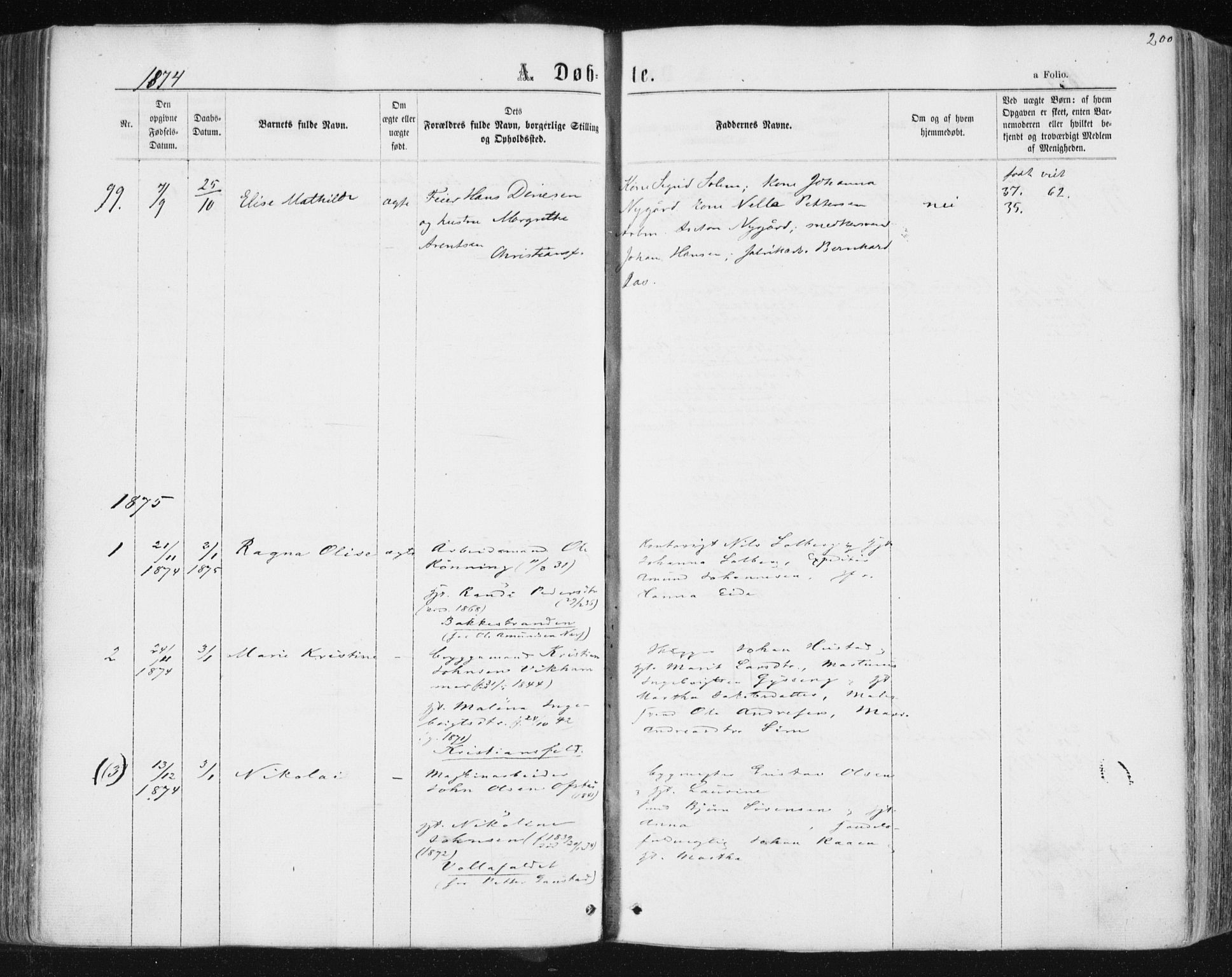 Ministerialprotokoller, klokkerbøker og fødselsregistre - Sør-Trøndelag, SAT/A-1456/604/L0186: Parish register (official) no. 604A07, 1866-1877, p. 200