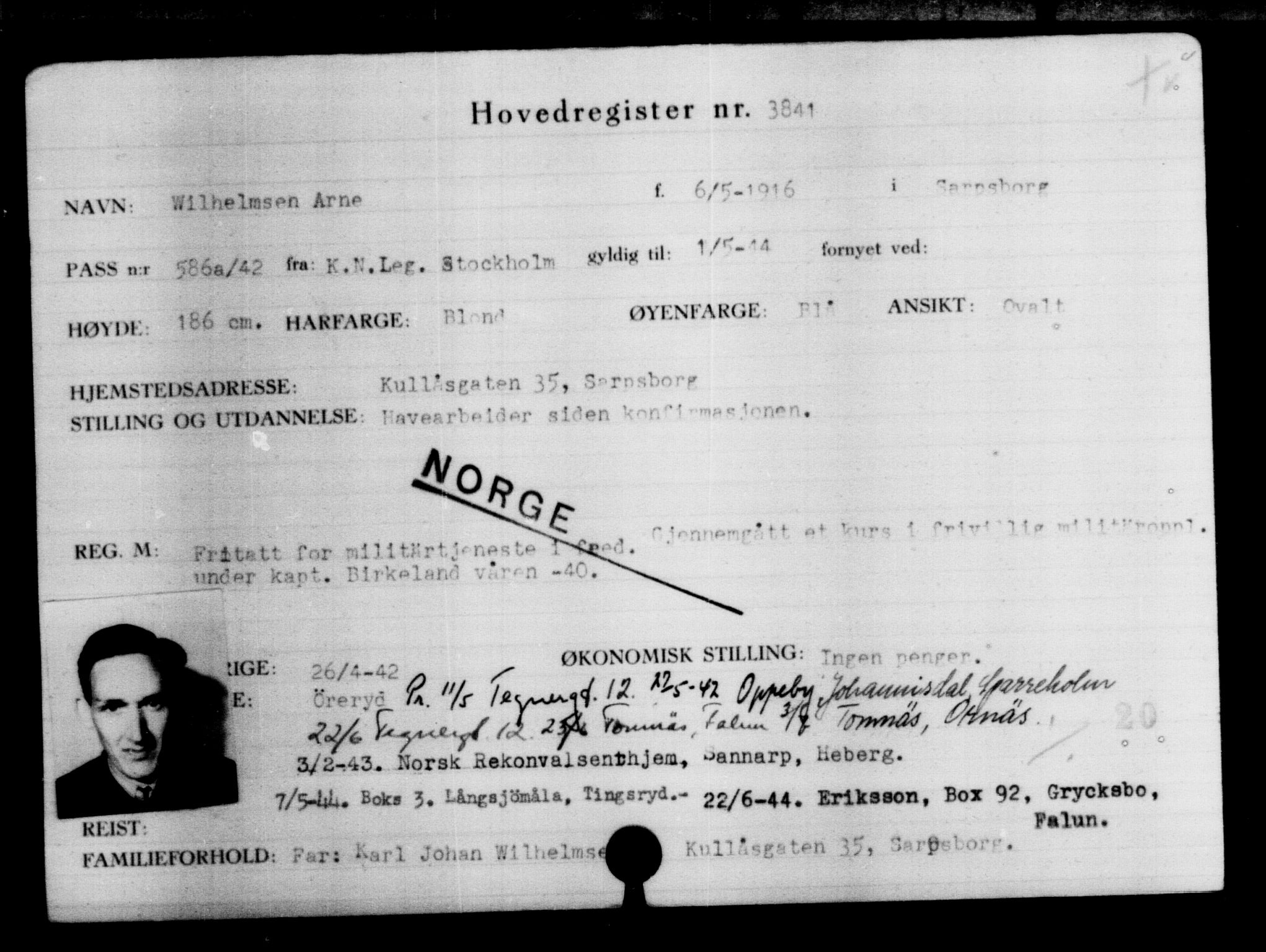 Utenriksstasjonene, Legasjonen i Stockholm, Flyktningkontoret, AV/RA-S-6753/V/Va/L0004: Kjesäterkartoteket, flyktninger med registreringsnr. 3496-6610, 1940-1945, p. 399