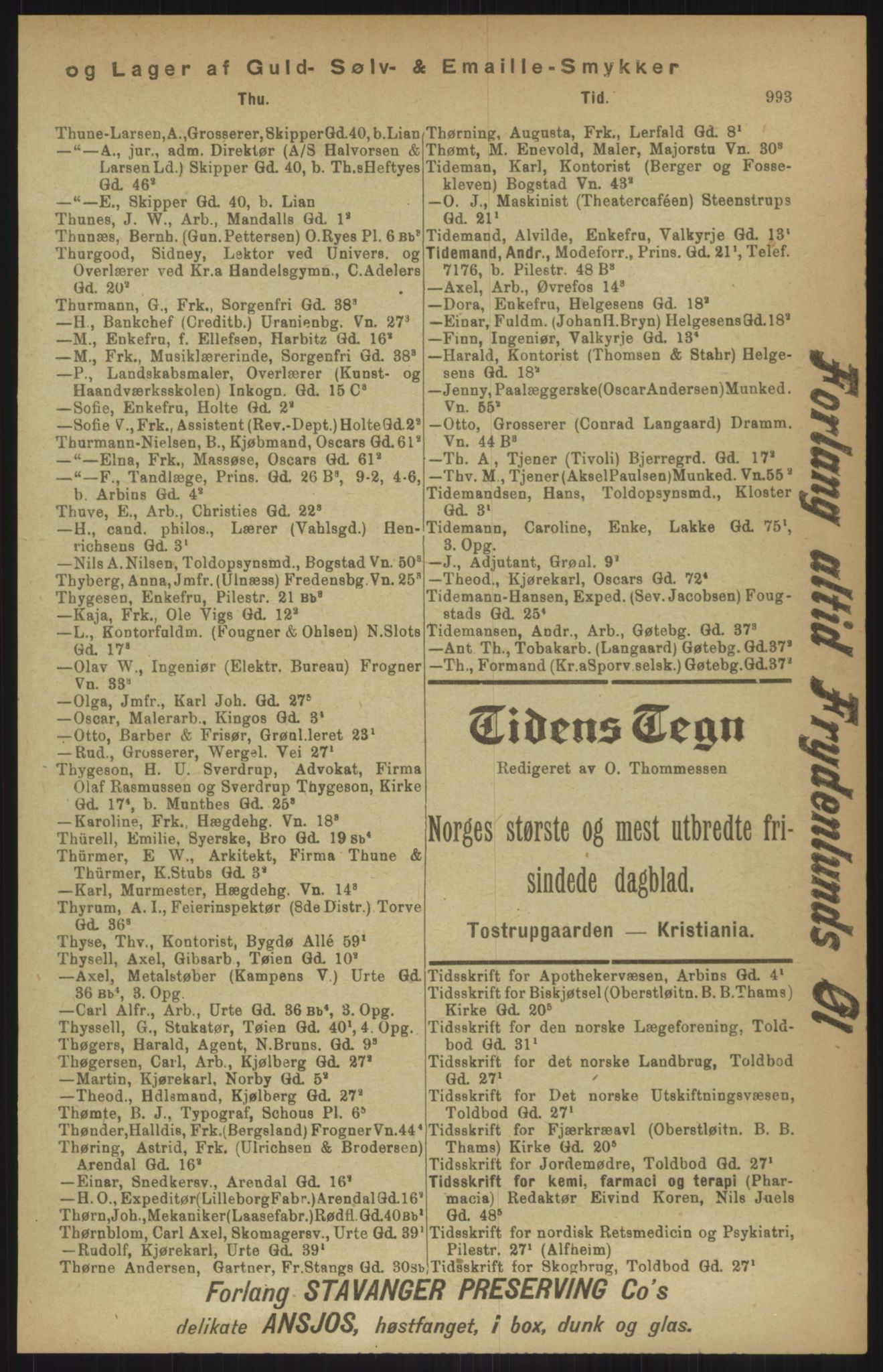 Kristiania/Oslo adressebok, PUBL/-, 1911, p. 993