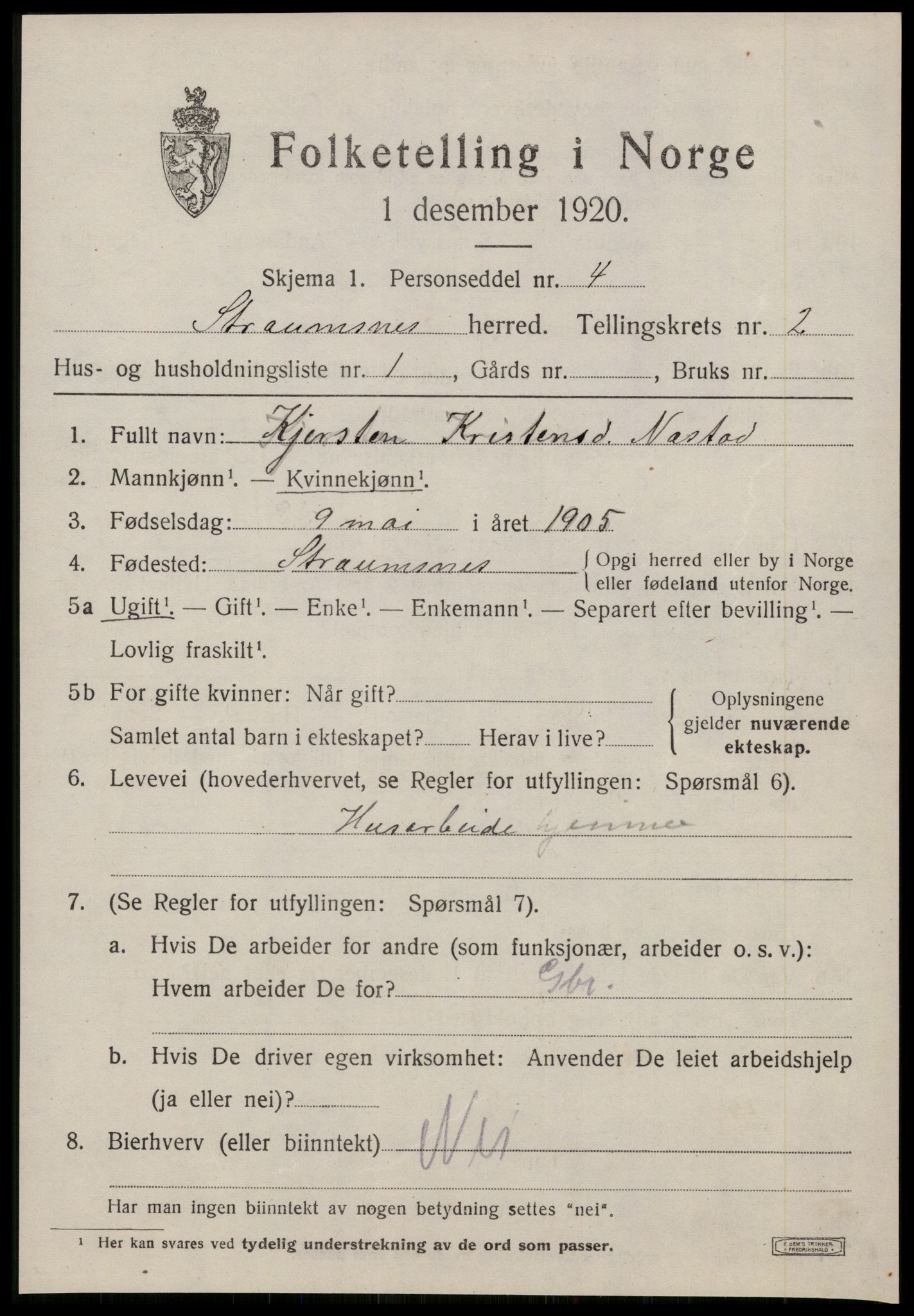 SAT, 1920 census for Straumsnes, 1920, p. 861