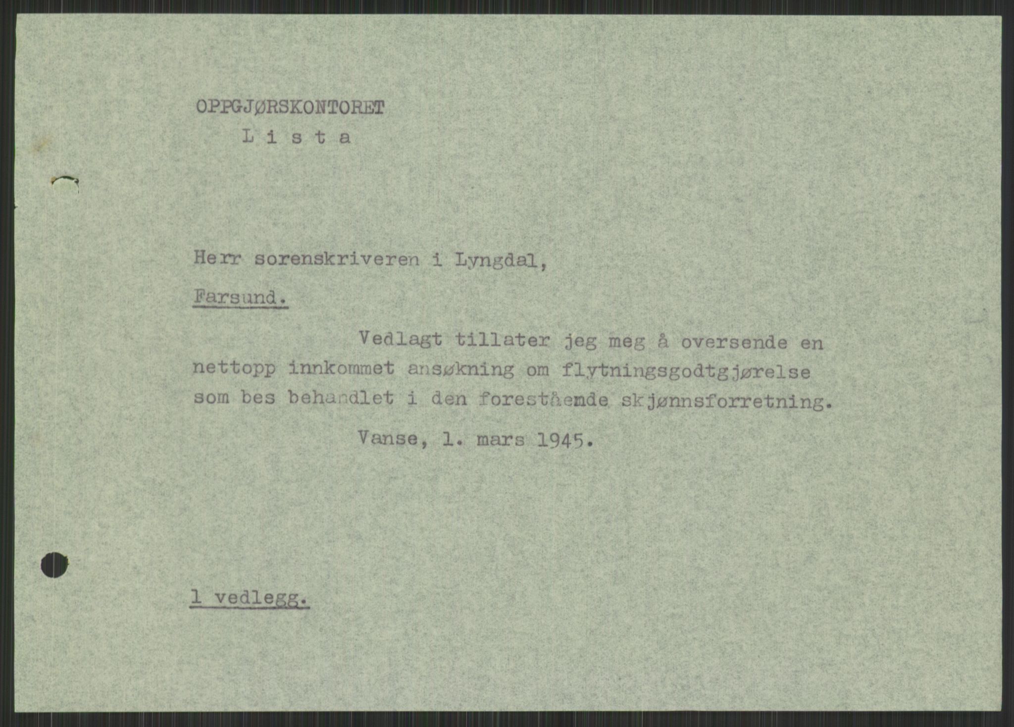 Forsvarsdepartementet, 10. kontor / Oppgjørskontoret, AV/RA-RAFA-1225/D/Db/L0182: Lista oppgjørskontor, 1942-1950, p. 449