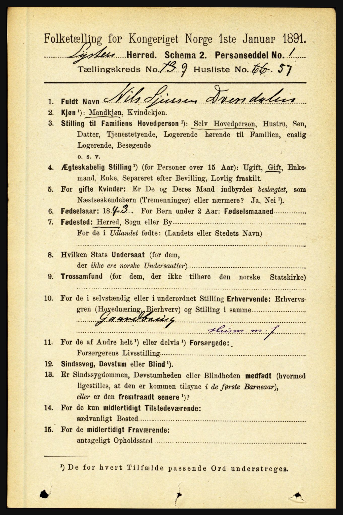 RA, 1891 census for 1426 Luster, 1891, p. 3093