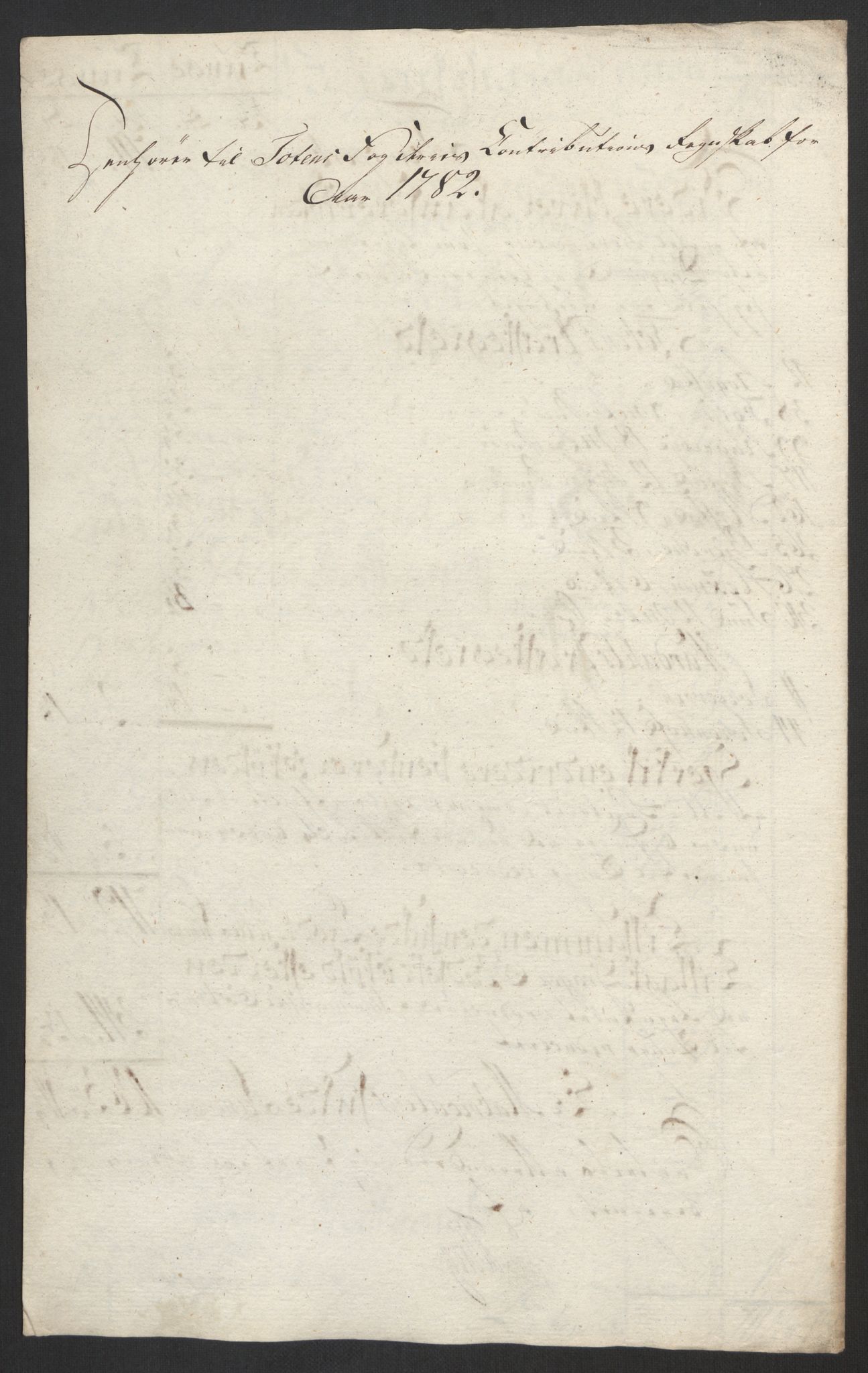 Rentekammeret inntil 1814, Reviderte regnskaper, Fogderegnskap, AV/RA-EA-4092/R19/L1369: Fogderegnskap Toten, Hadeland og Vardal, 1782, p. 66