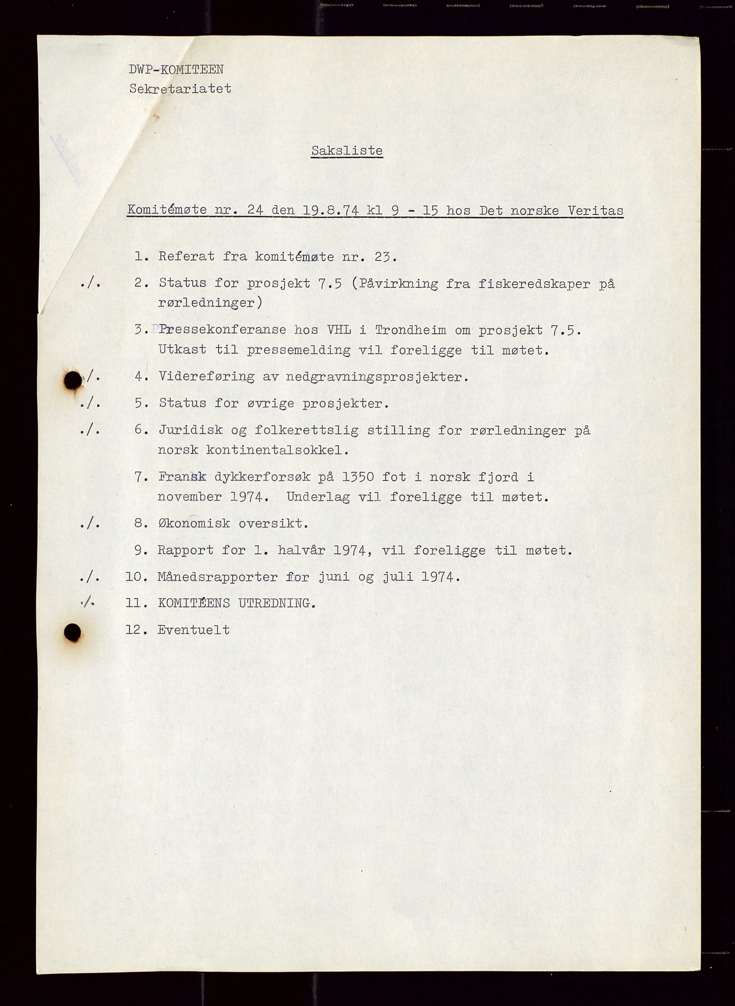 Industridepartementet, Oljekontoret, AV/SAST-A-101348/Di/L0001: DWP, møter juni - november, komiteemøter nr. 19 - 26, 1973-1974, p. 644