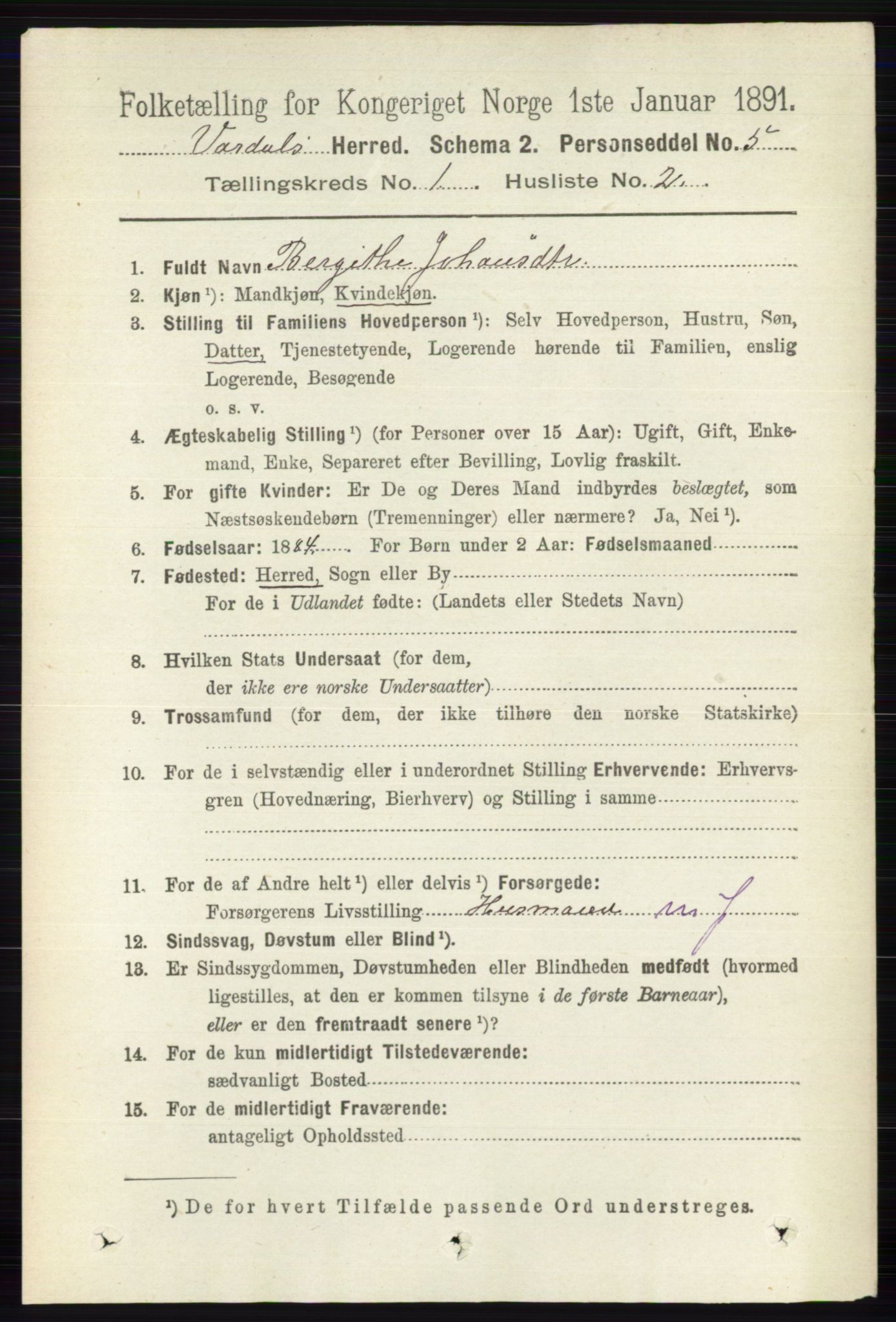 RA, 1891 census for 0527 Vardal, 1891, p. 97