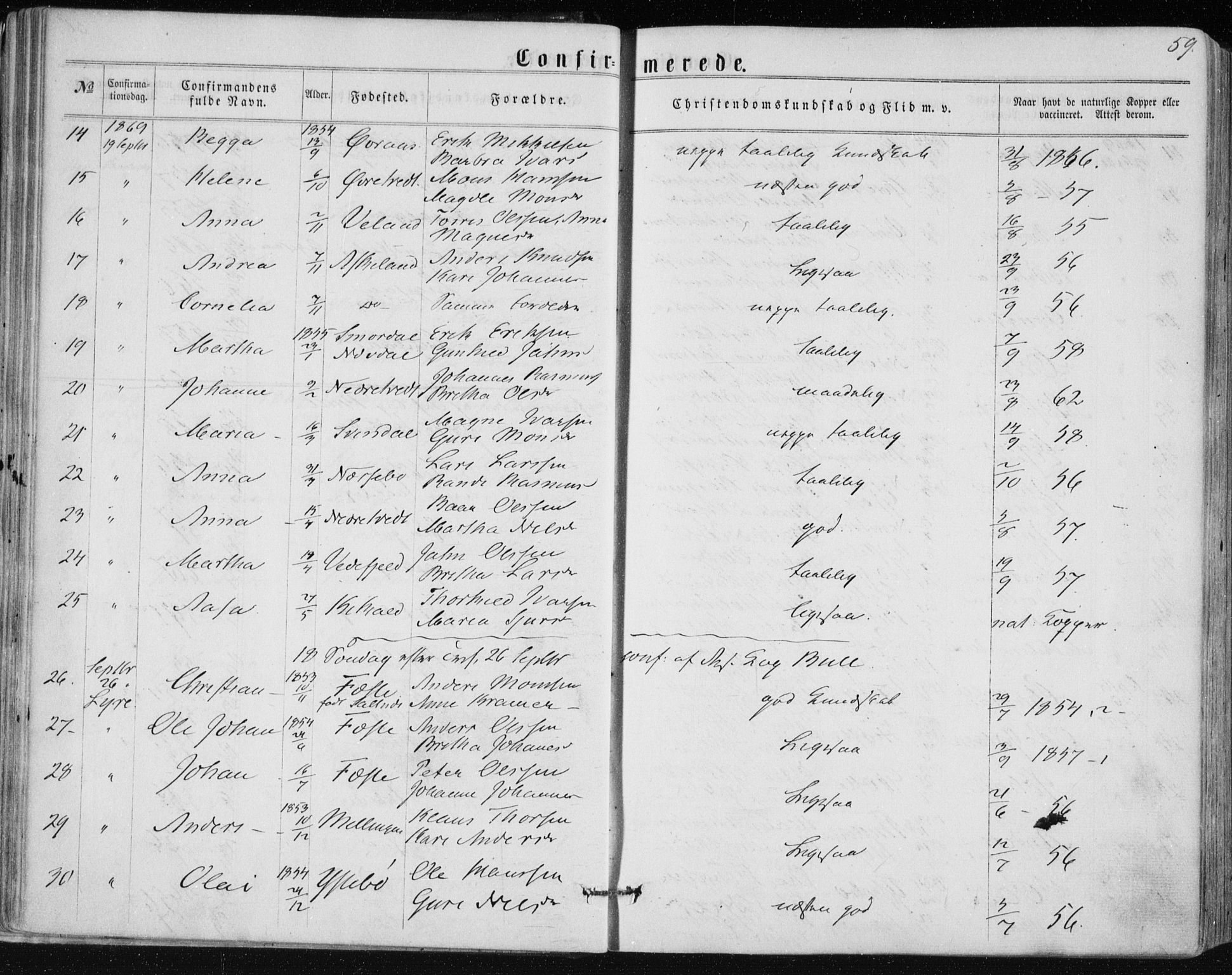 Lindås Sokneprestembete, SAB/A-76701/H/Haa: Parish register (official) no. A 16, 1863-1875, p. 59