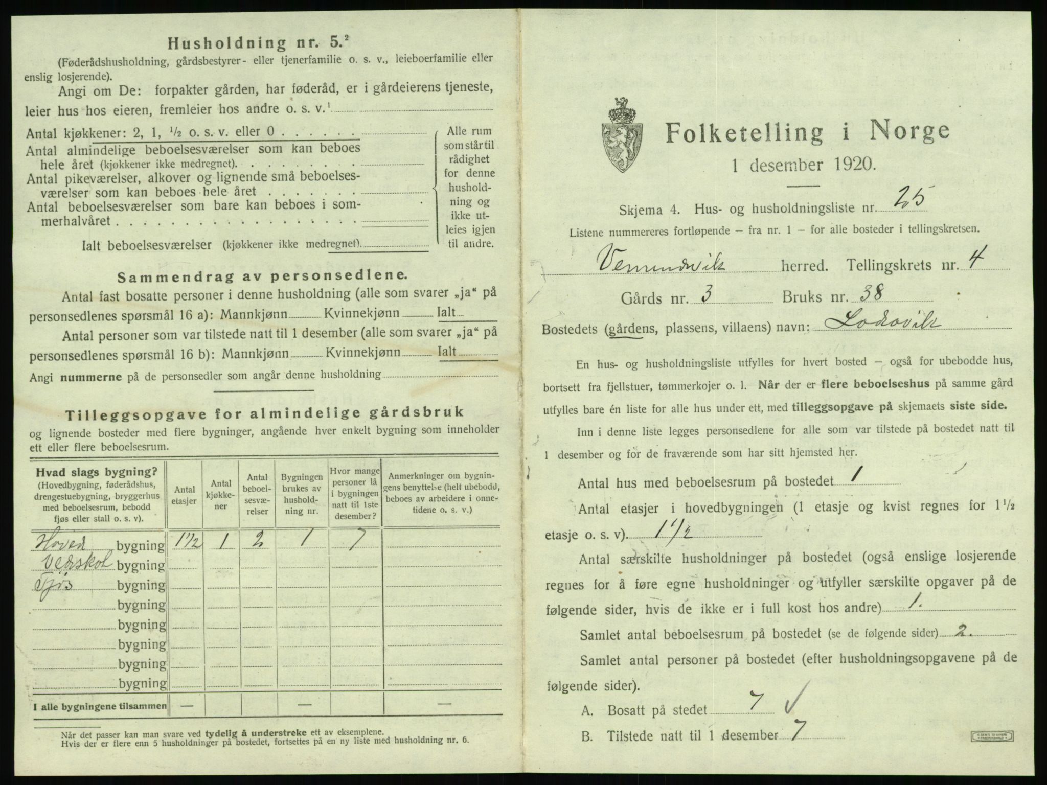 SAT, 1920 census for Vemundvik, 1920, p. 555