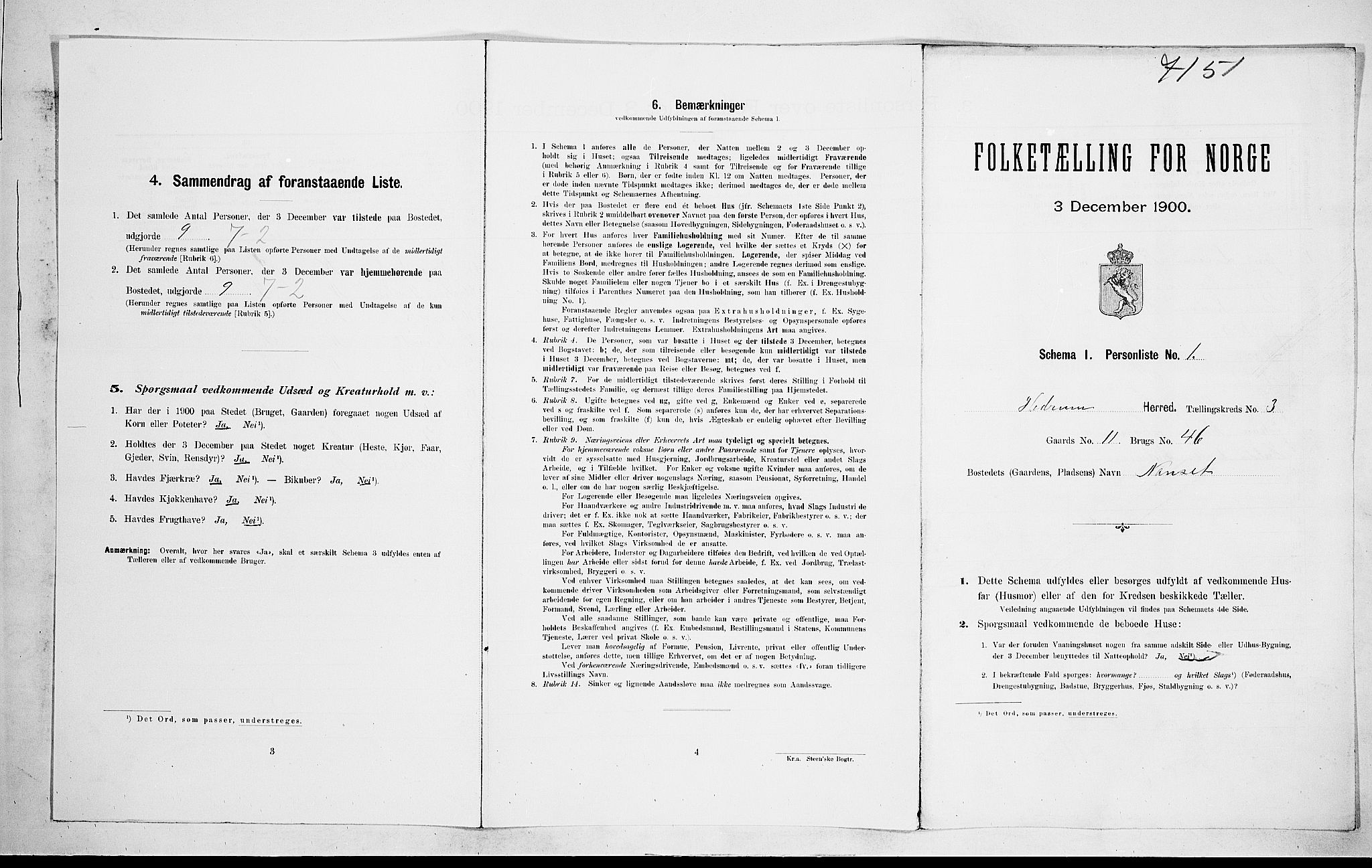 RA, 1900 census for Hedrum, 1900, p. 225