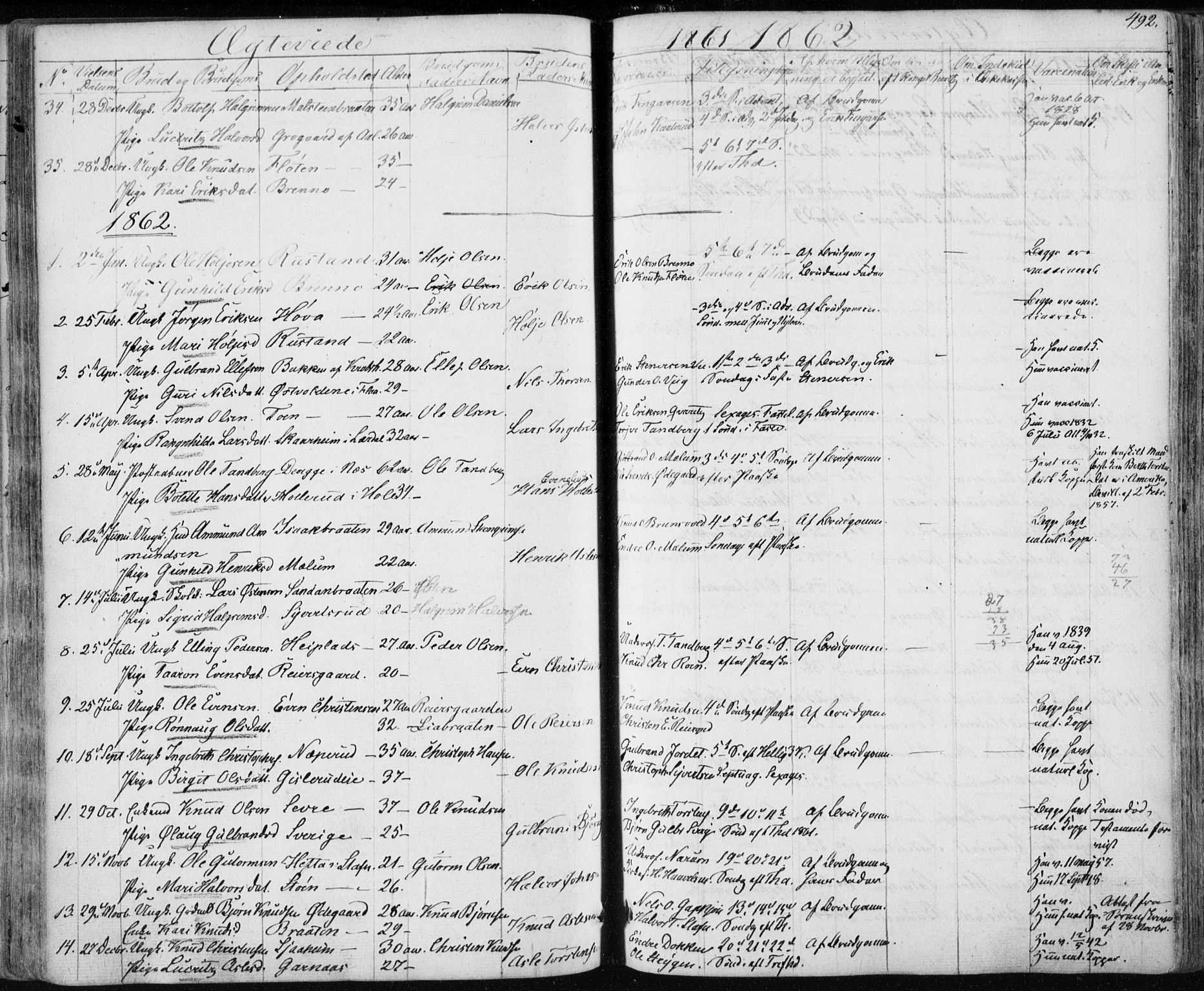 Nes kirkebøker, SAKO/A-236/F/Fa/L0009: Parish register (official) no. 9, 1834-1863, p. 492