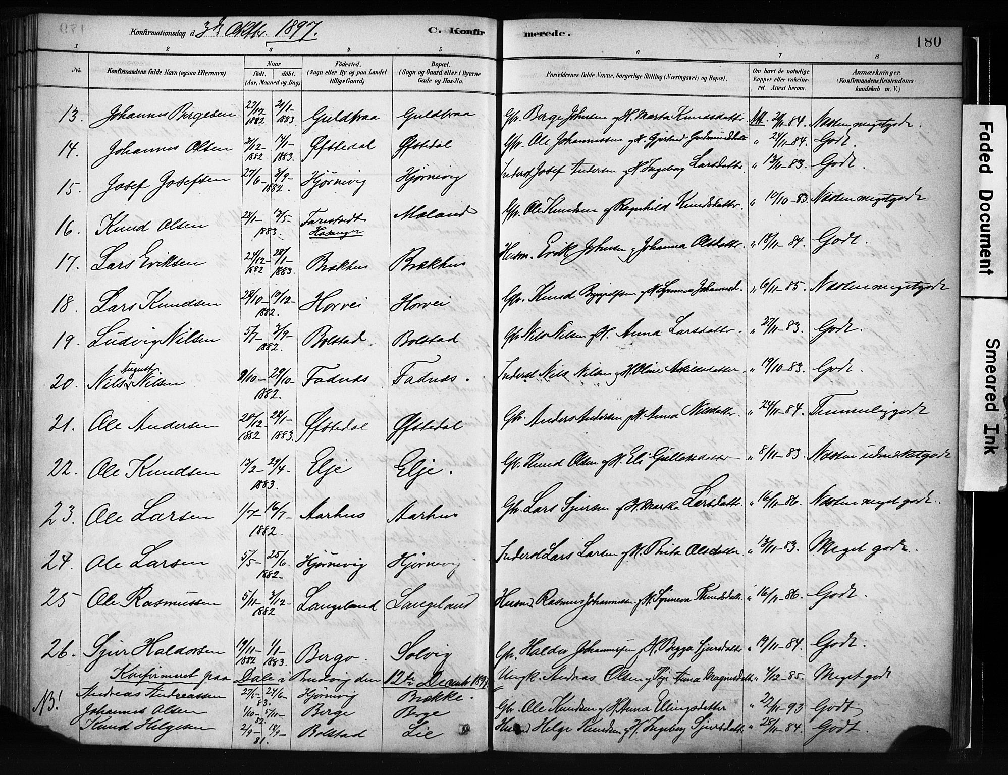 Evanger sokneprestembete, SAB/A-99924: Parish register (official) no. A 1, 1877-1899, p. 180