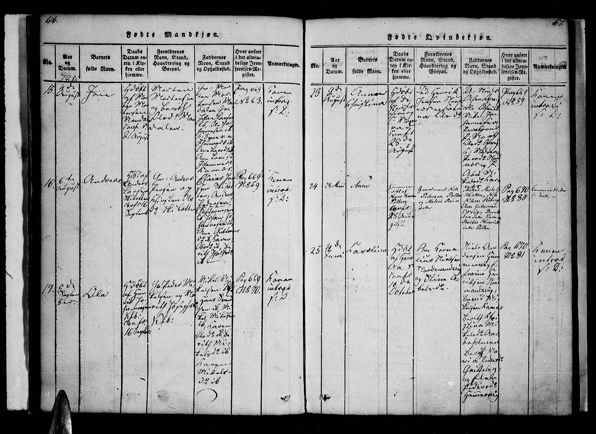 Lyngen sokneprestembete, AV/SATØ-S-1289/H/He/Hea/L0003kirke: Parish register (official) no. 3, 1822-1838, p. 66-67