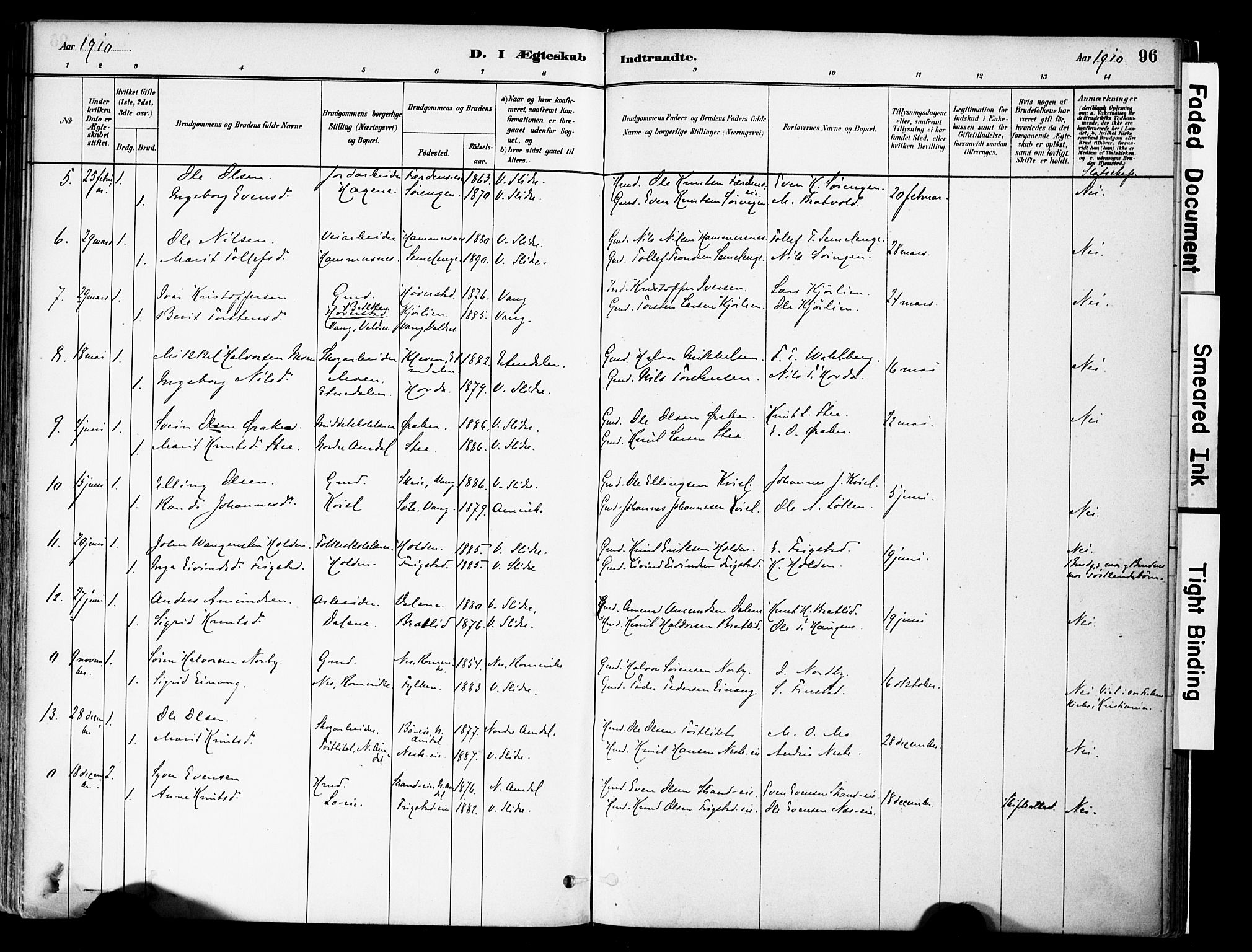 Vestre Slidre prestekontor, SAH/PREST-136/H/Ha/Haa/L0004: Parish register (official) no. 4, 1881-1911, p. 96
