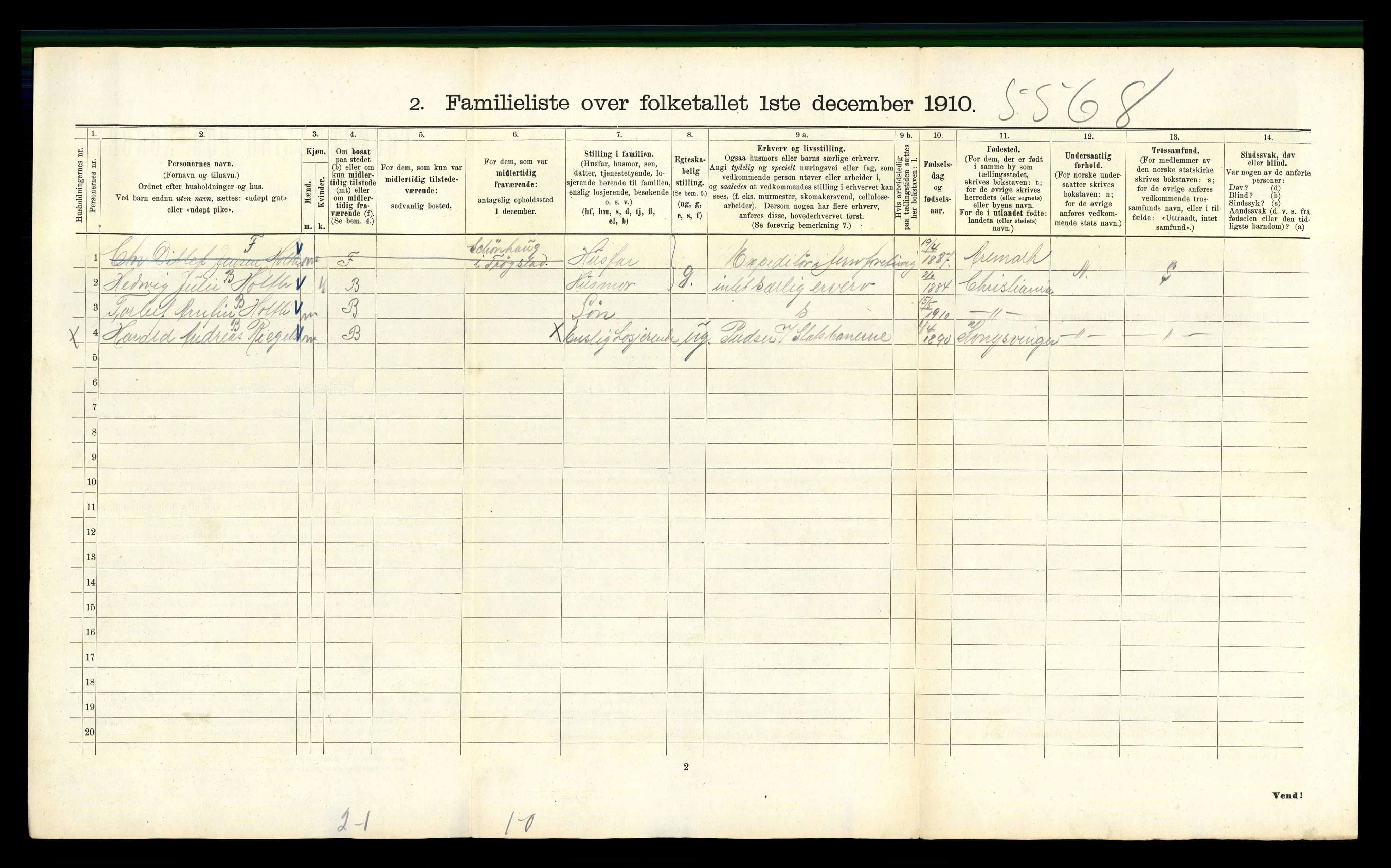 RA, 1910 census for Kristiania, 1910, p. 39918