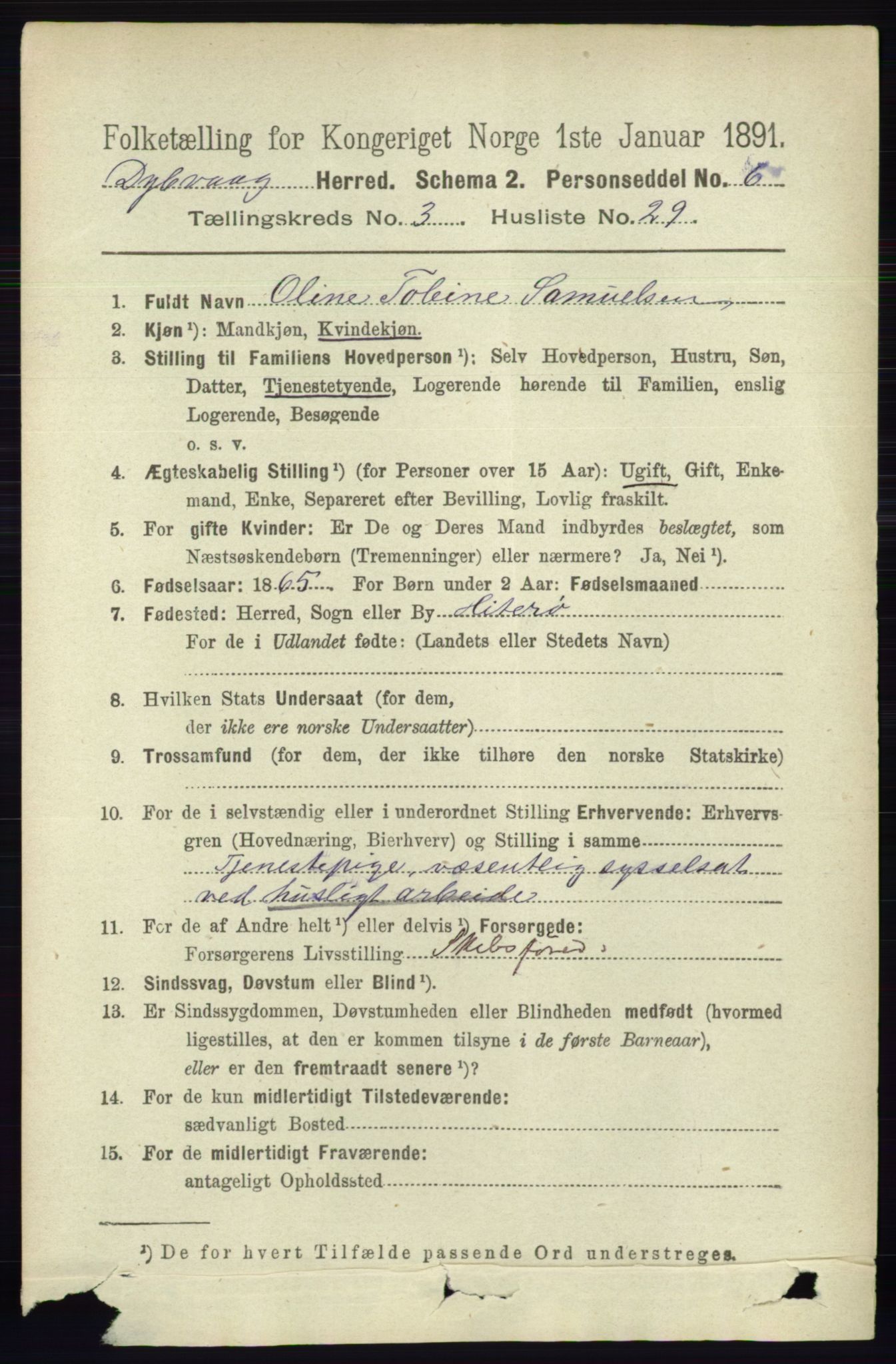 RA, 1891 census for 0915 Dypvåg, 1891, p. 962