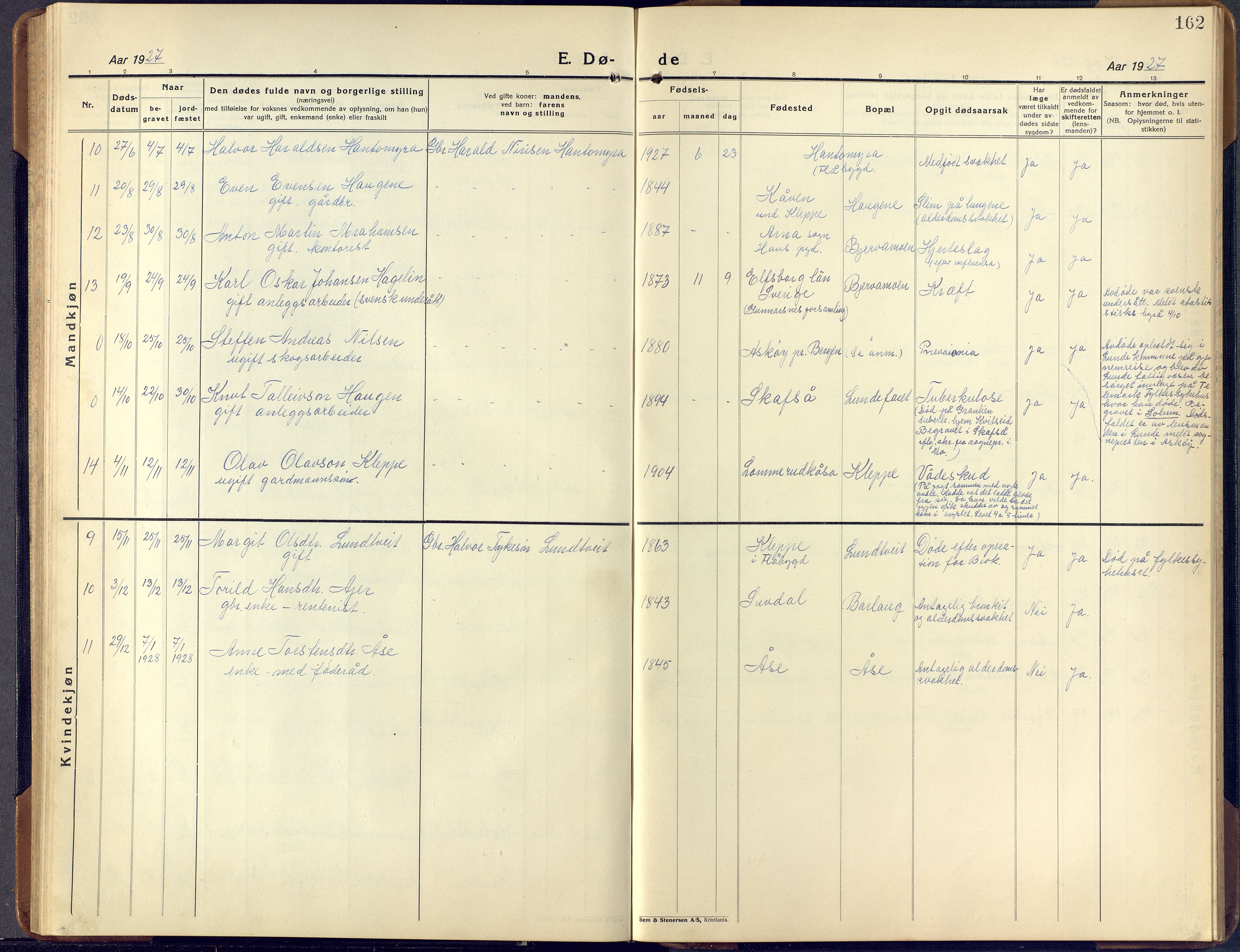 Lunde kirkebøker, SAKO/A-282/F/Fa/L0006: Parish register (official) no. I 6, 1922-1940, p. 162