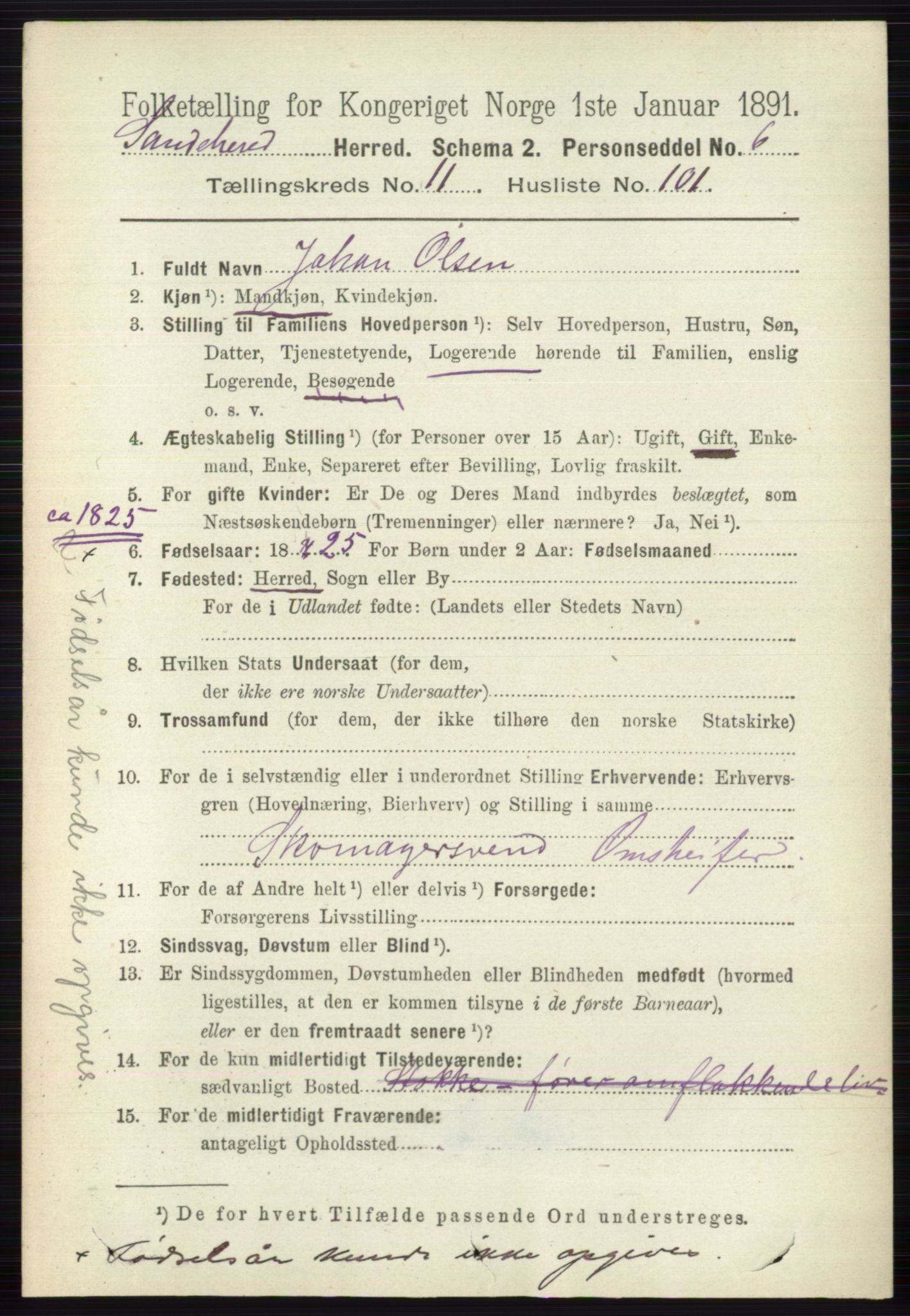 RA, 1891 census for 0724 Sandeherred, 1891, p. 7241