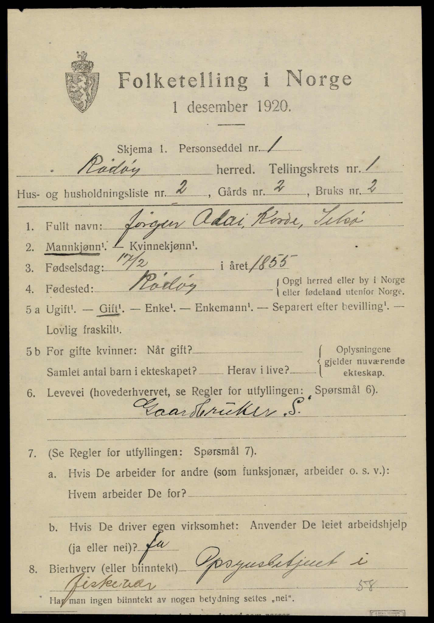 SAT, 1920 census for Rødøy, 1920, p. 978