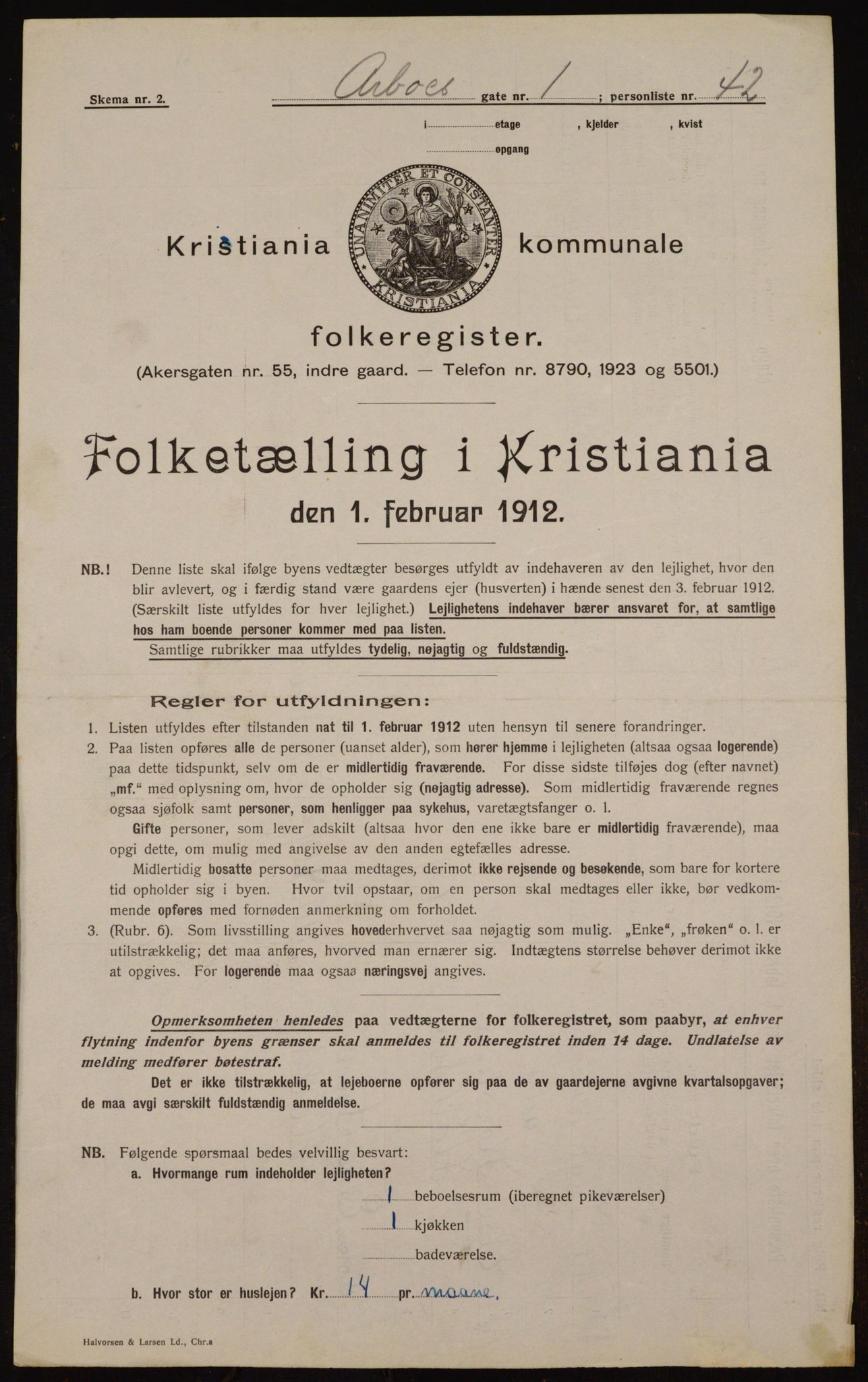 OBA, Municipal Census 1912 for Kristiania, 1912, p. 1653