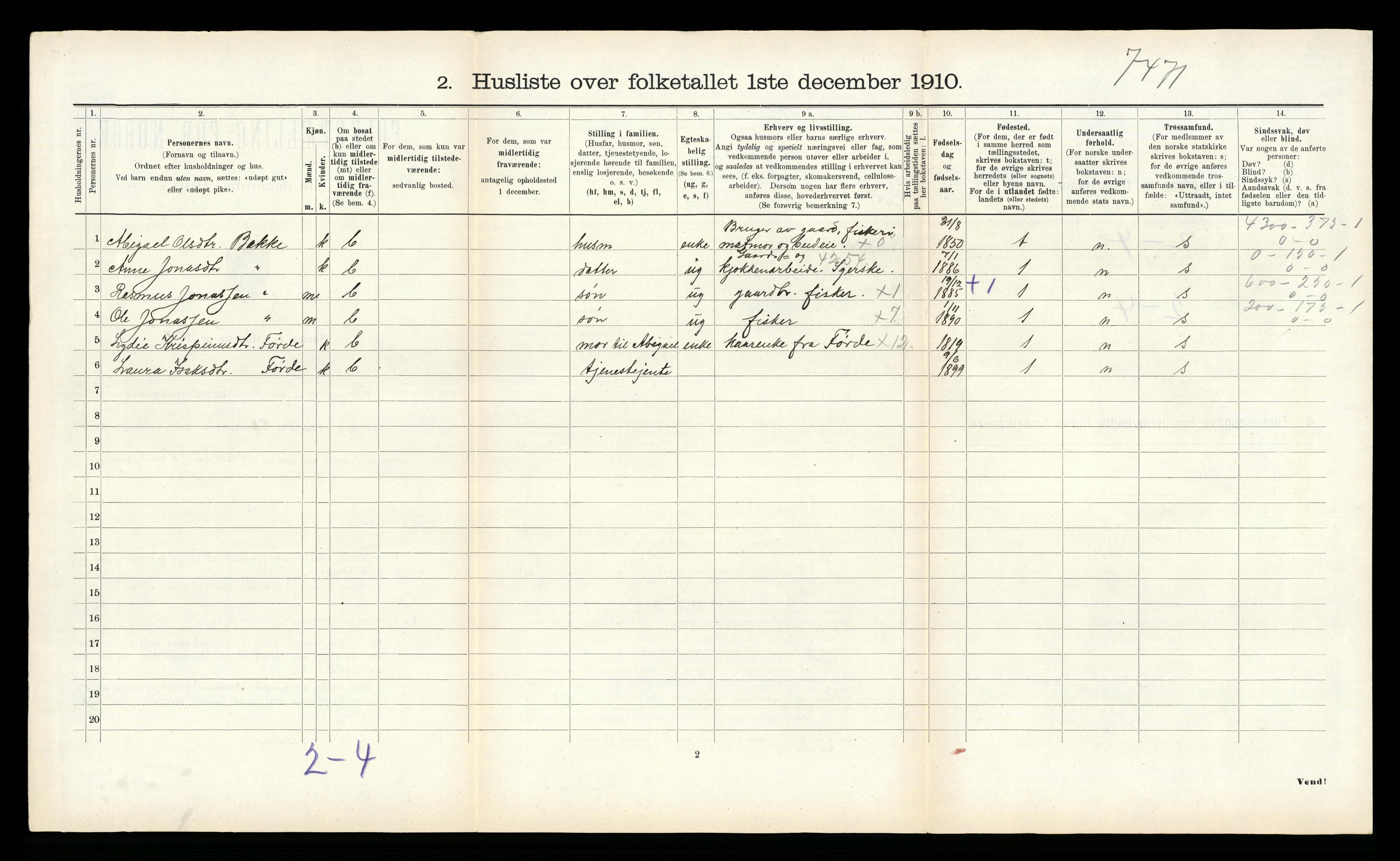 RA, 1910 census for Bremanger, 1910, p. 556